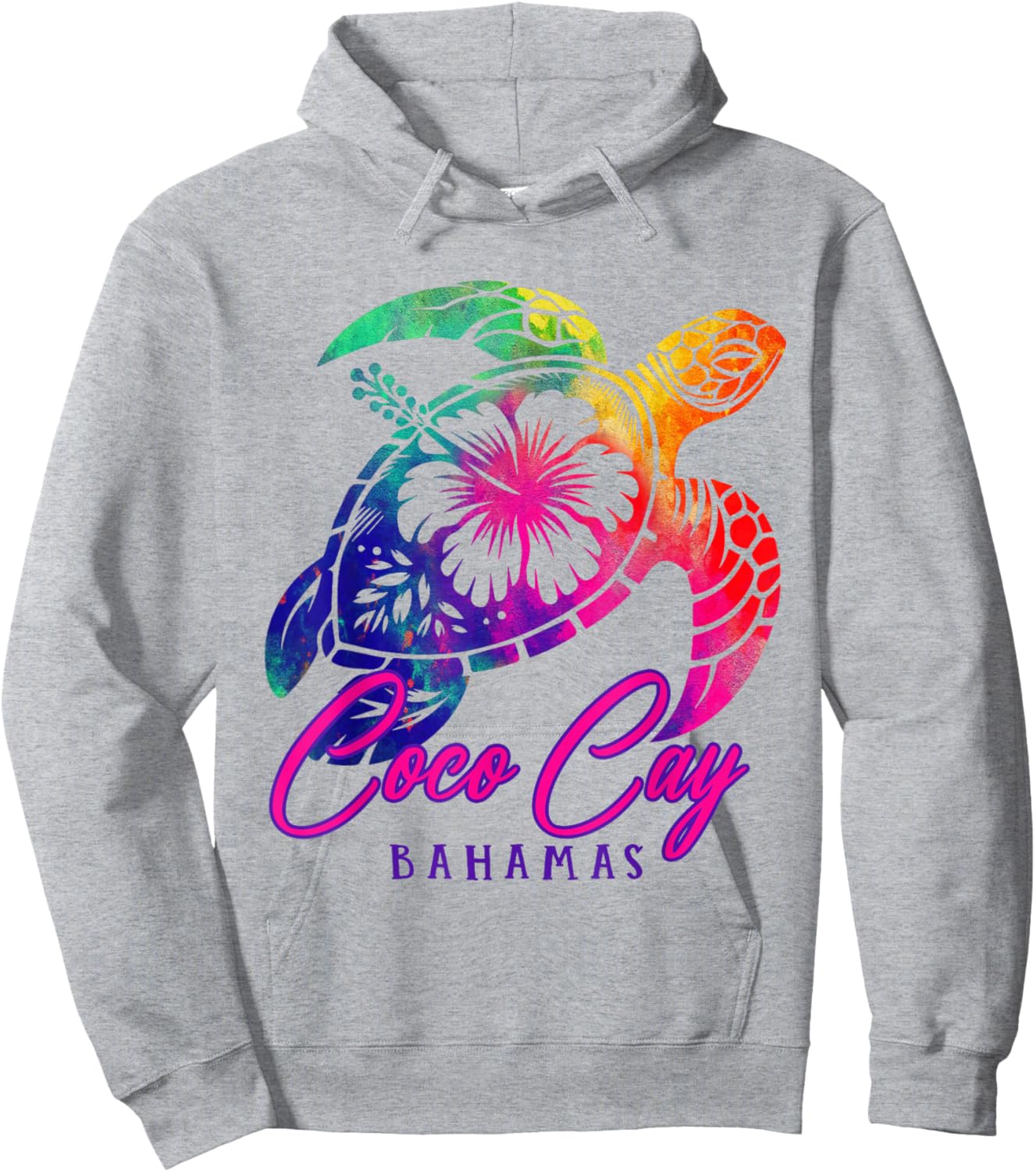 Coco Cay Tie Dye Sea Turtle Hibiscus Bahamas Vacation 2025 Hoodie - Hoodie | Ash