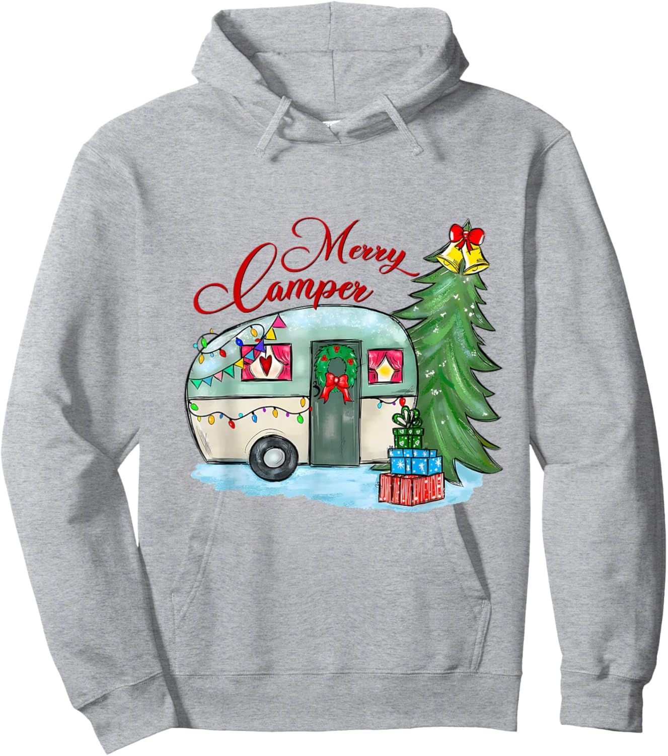 Merry Camper Christmas Santa Camper Camping Truck Xmas Tree Hoodie - Hoodie | Ash