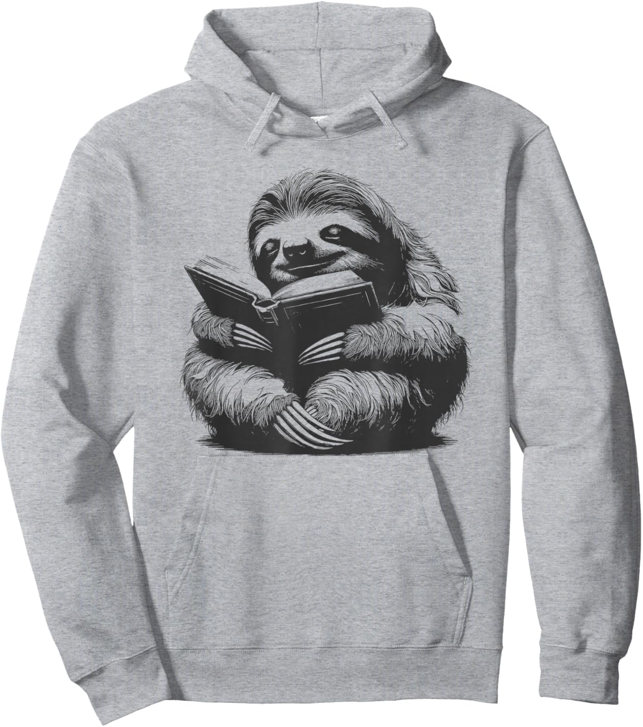 Sleepy Sloth Reading Book Cute Vintage Animal Graphic T-Shirt Hoodie - Hoodie | Ash