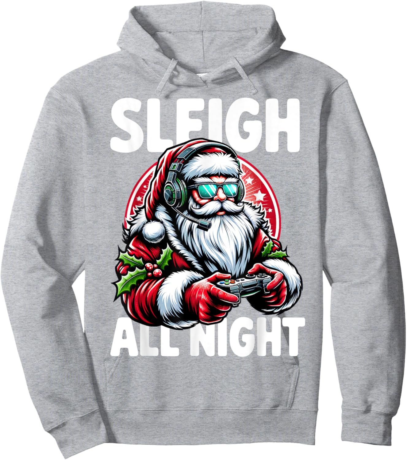 Christmas Gamer Boys Sleigh All Night Video Game Santa Xmas Hoodie - Hoodie | Ash