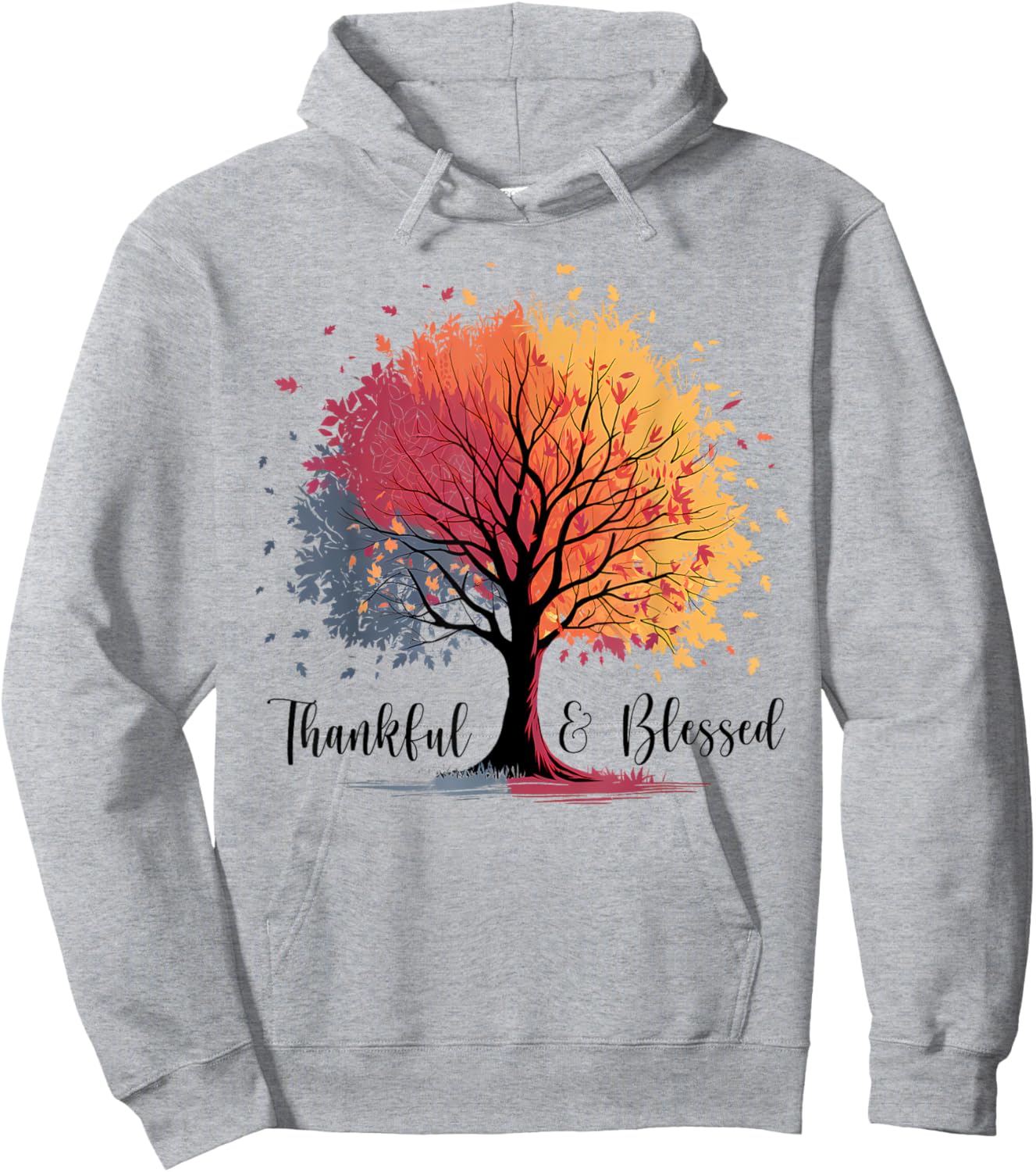 Thankful Blessed Woodland Journey Heathered Thanksgiving Hoodie - Hoodie | Ash