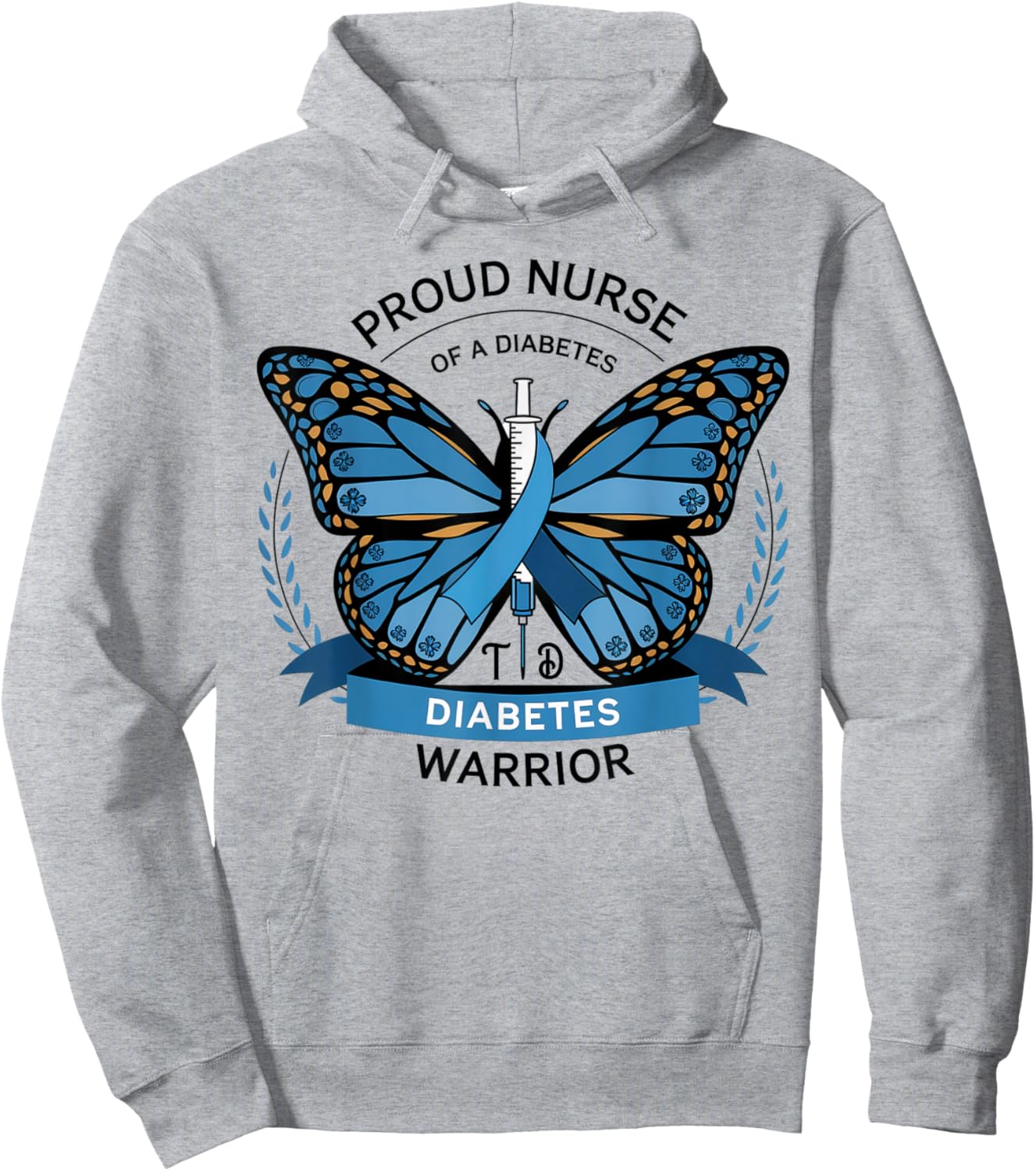 Proud Nurse Diabetes Warrior T1D Awareness Hoodie - Hoodie | Ash