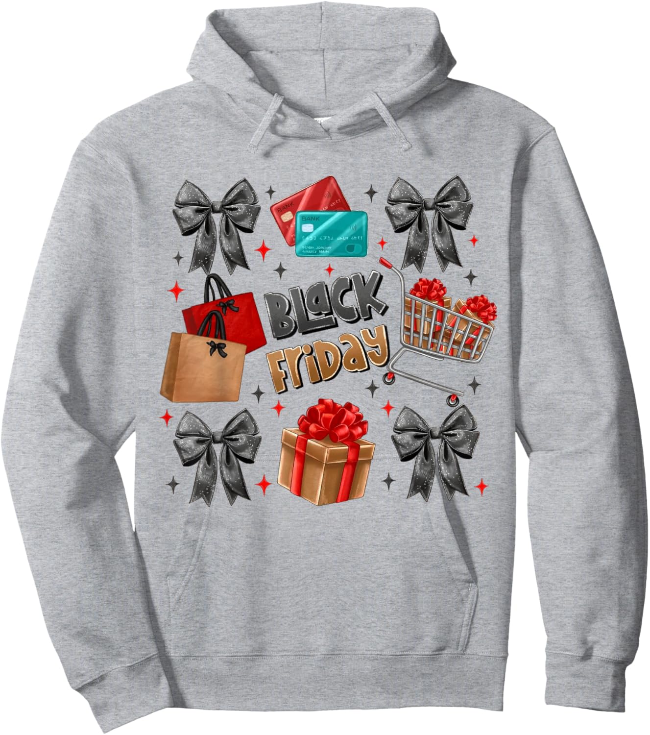 Black Coquette Bow Friday Shopping Crew Christmas Squad Hoodie - Hoodie | Ash