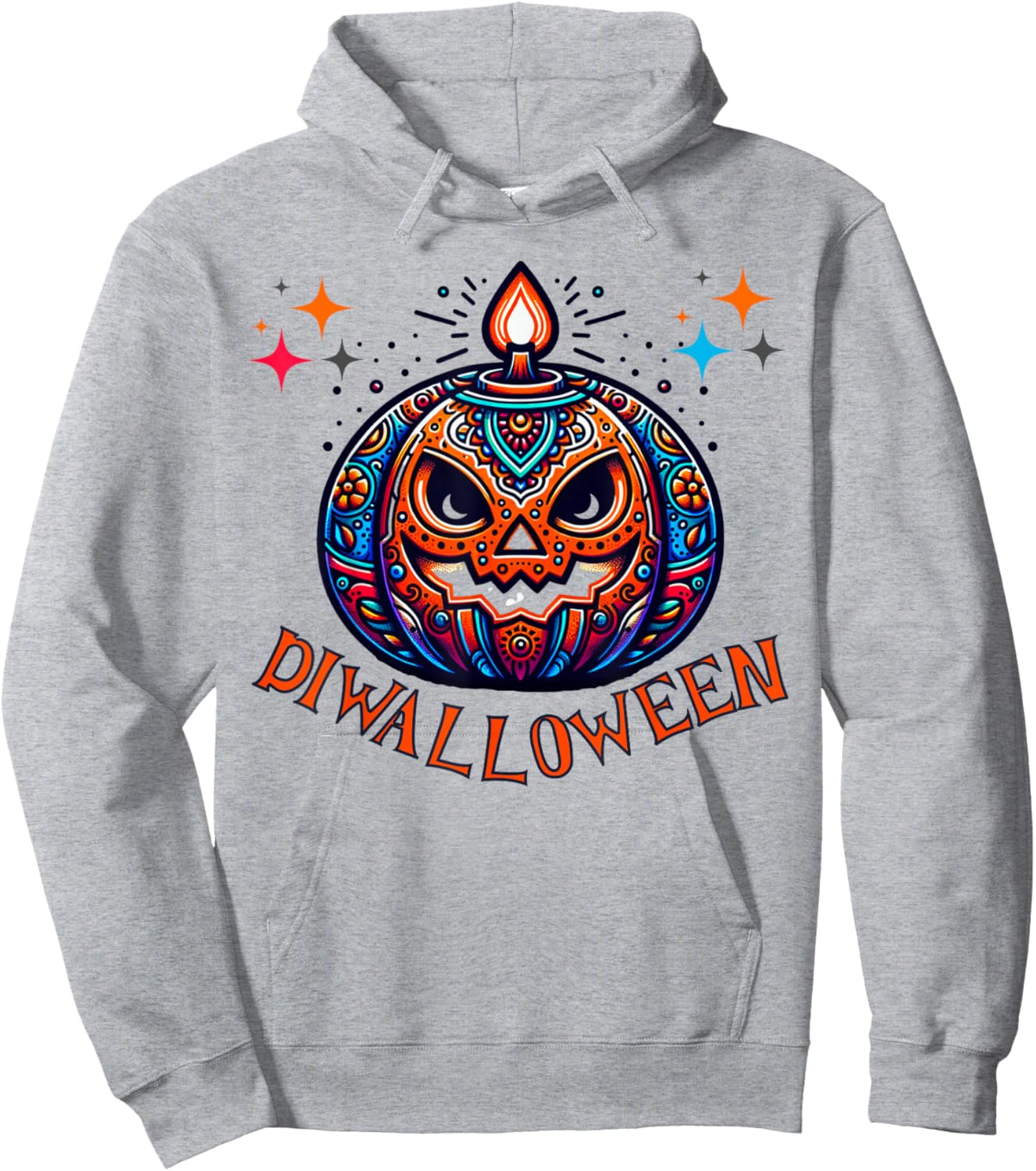 Diwalloween Diwali Halloween Ghost Pumpkin Lantern Deepavali Hoodie - Hoodie | Ash