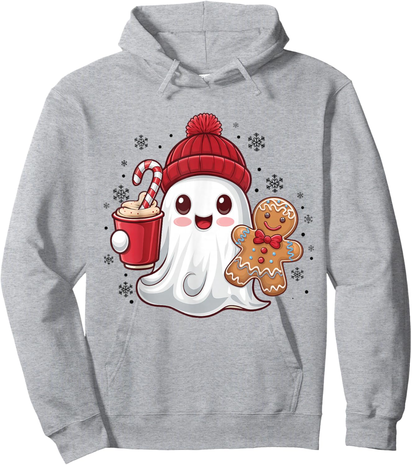 Cute Ghost Iced Coffee Christmas Funny Xmas Holiday Hoodie - Hoodie | Ash