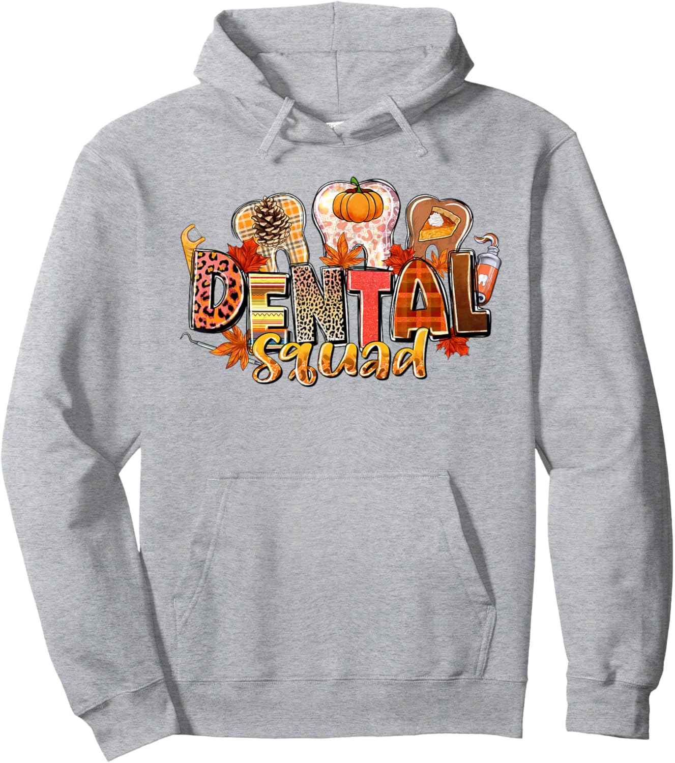 Funny Dental Squad Teeth Dentist Autumn Fall Thanksgiving Hoodie - Hoodie | Ash