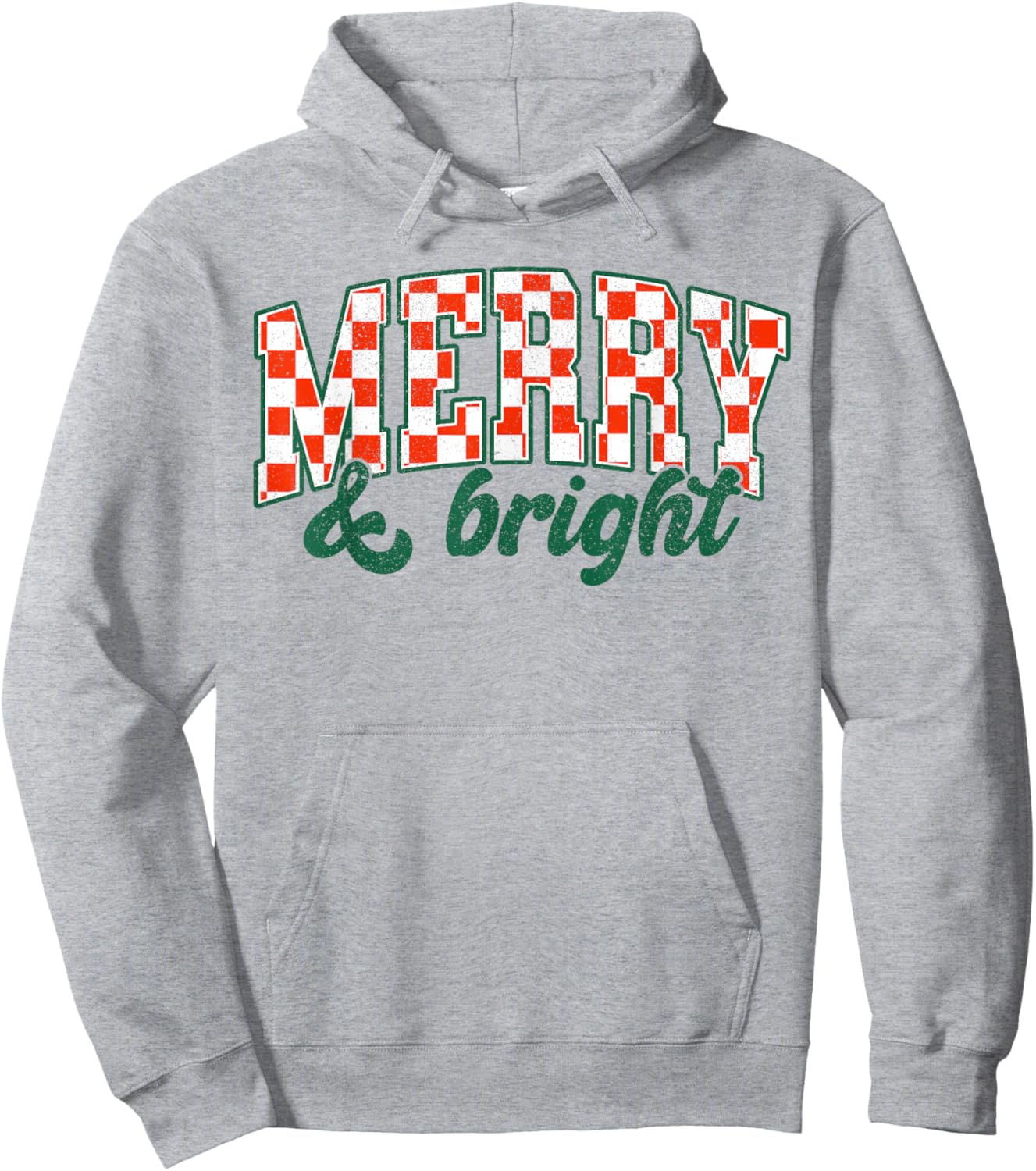 Merry Xmas Bright Cute Christmas Checkered Holiday Men Women Hoodie - Hoodie | Ash