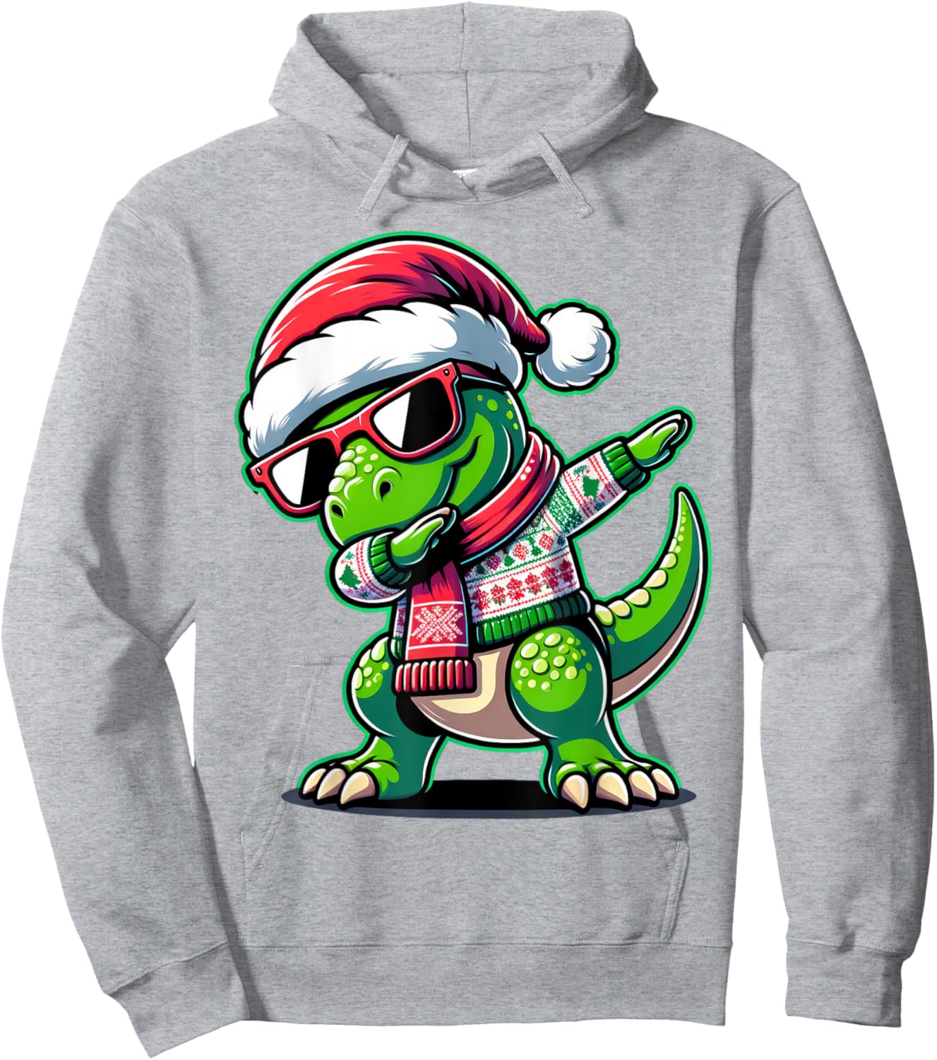Christmas Dinosaur Boys Dabbing T Rex Santa Xmas Funny Hoodie - Hoodie | Ash