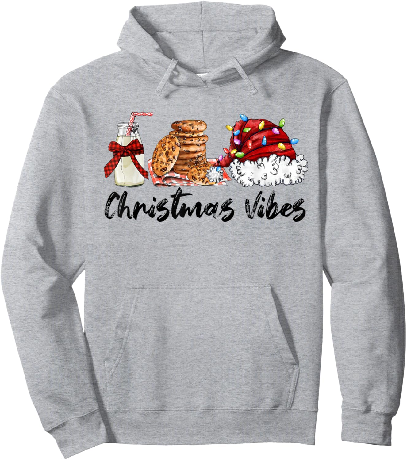 Christmas Vibes Santa Milk and Cookies Xmas Lights Hoodie - Hoodie | Ash