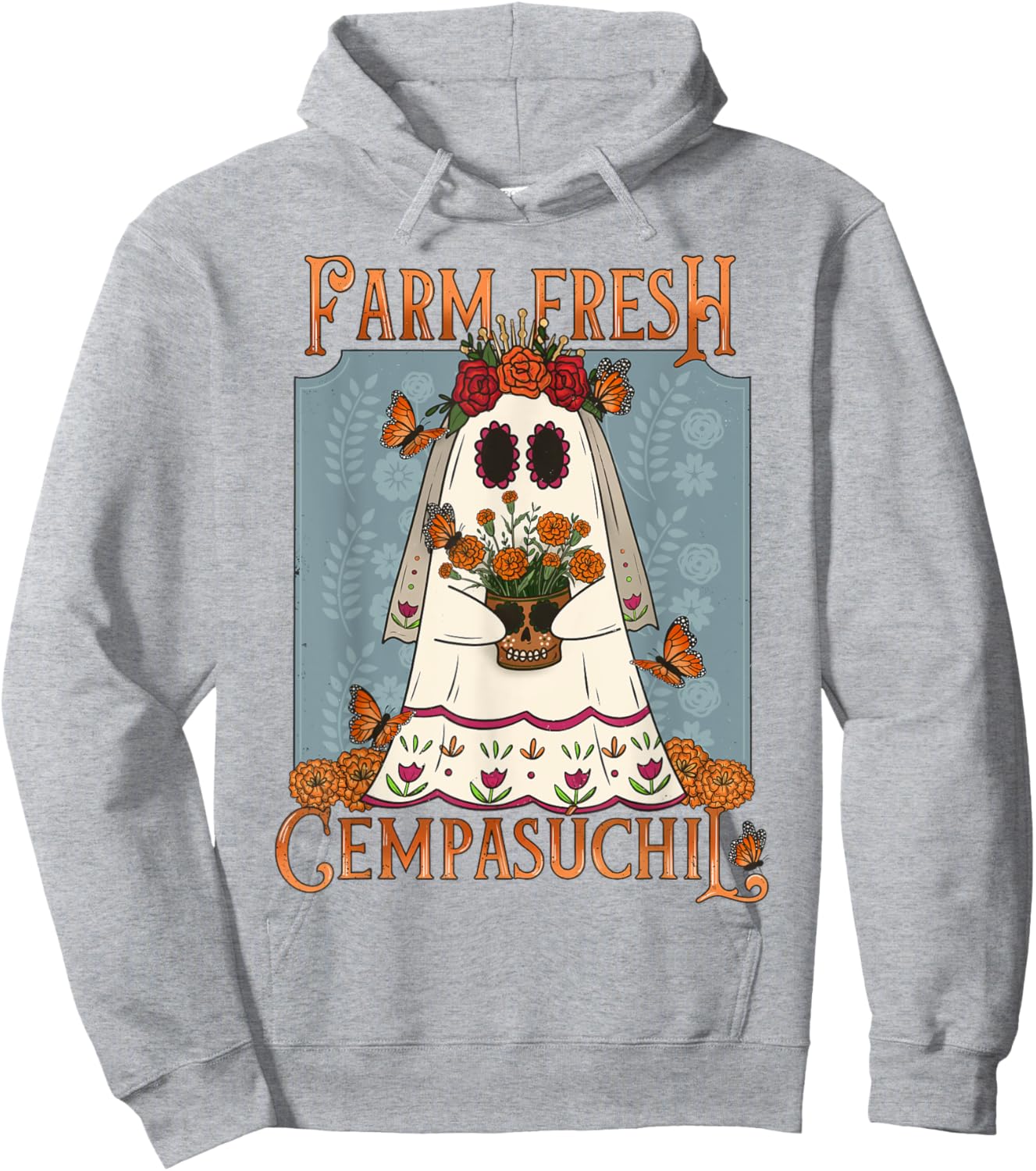 Farm Fresh Cempasuchil Ghost Orange Plants Love Halloween Hoodie - Hoodie | Ash