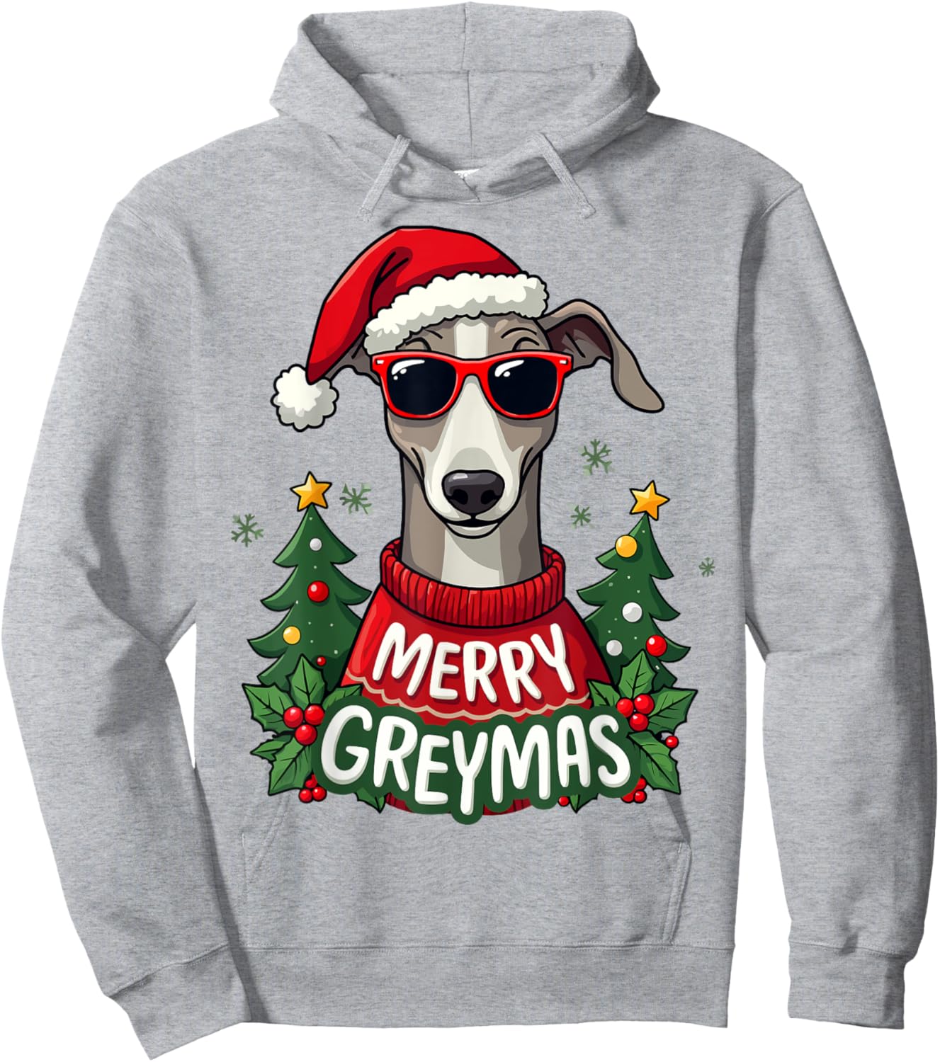 Merry Greymas Cute Greyhound Dog Christmas Holiday Hoodie - Hoodie | Ash