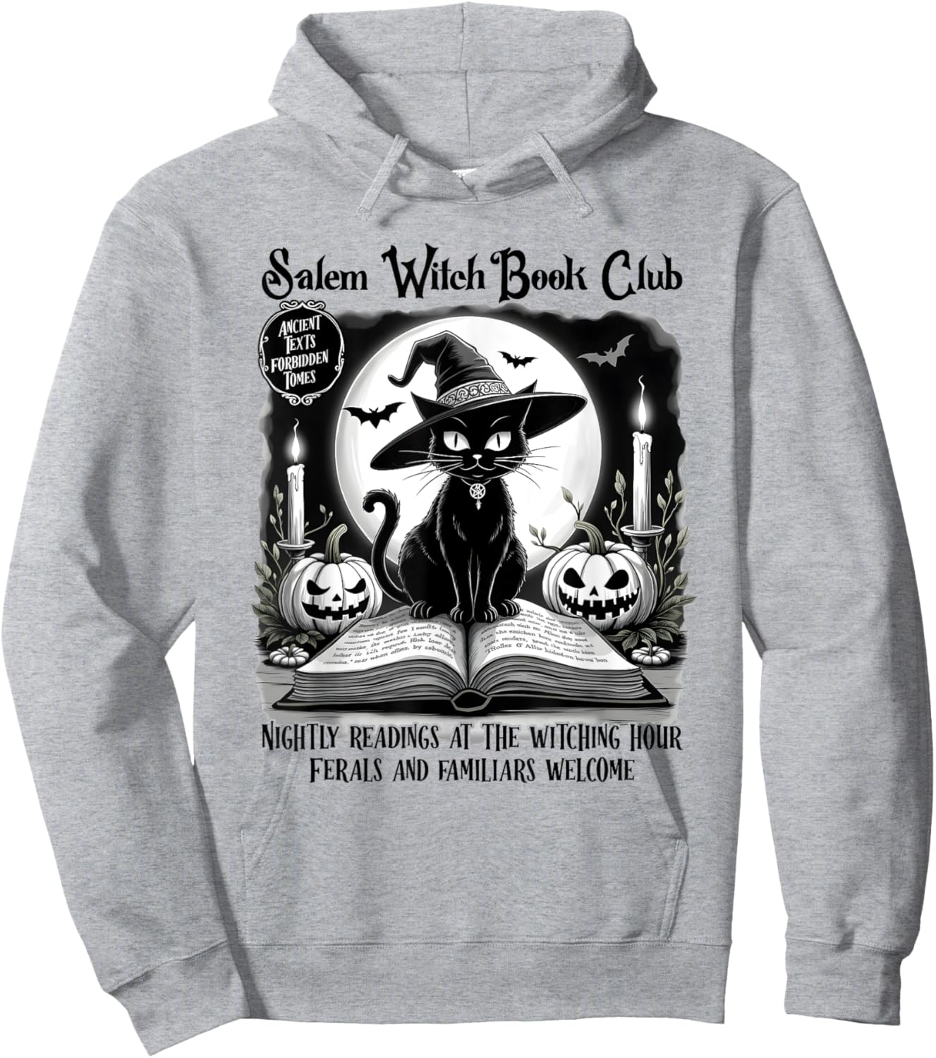 Salem Witch Book Club Spooky Halloween Black Cat Book Lovers Women Kids Hoodie - Hoodie | Ash