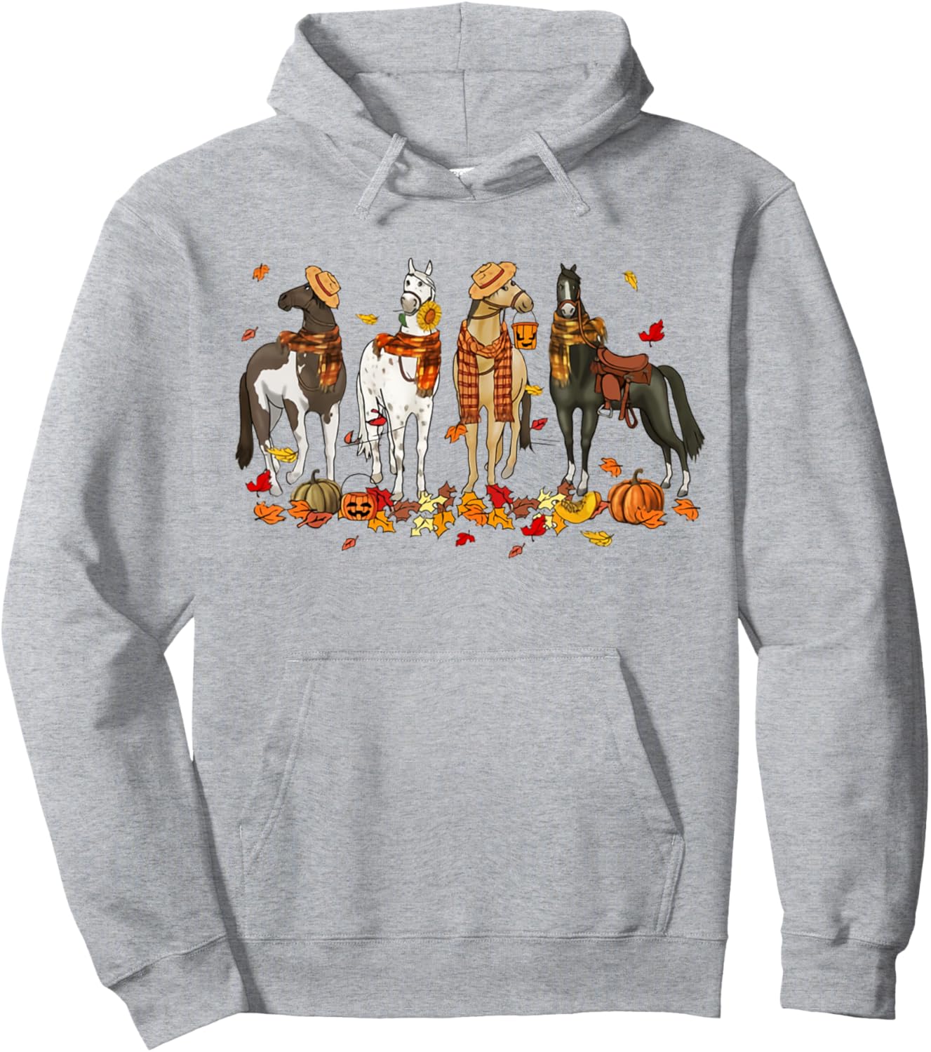 Vintage Fall Horse Pumpkin Season Thanksgiving Farmer Hoodie - Hoodie | Ash
