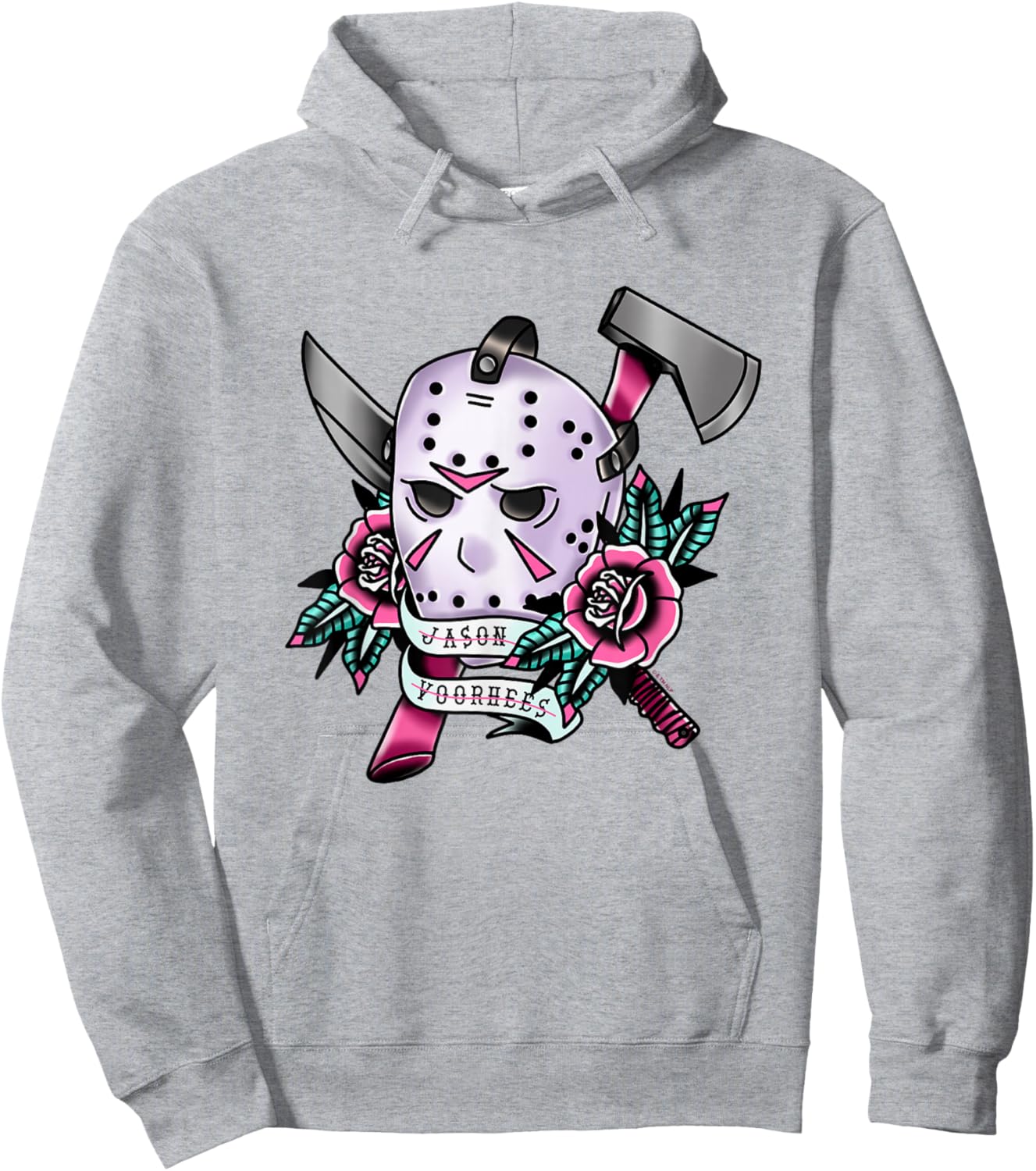 Friday The 13th Jason Voorhees Mask Tattoo Style Chest Logo Hoodie - Hoodie | Ash