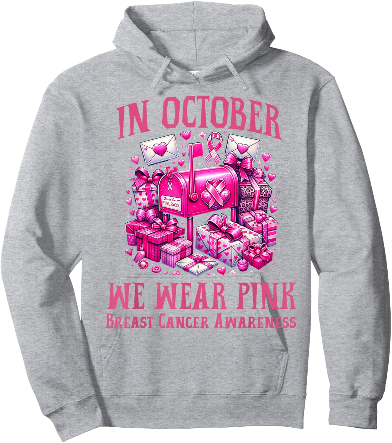 October We Wear Pink Breast Cancer Awareness Postal Worker Hoodie - Hoodie | Ash