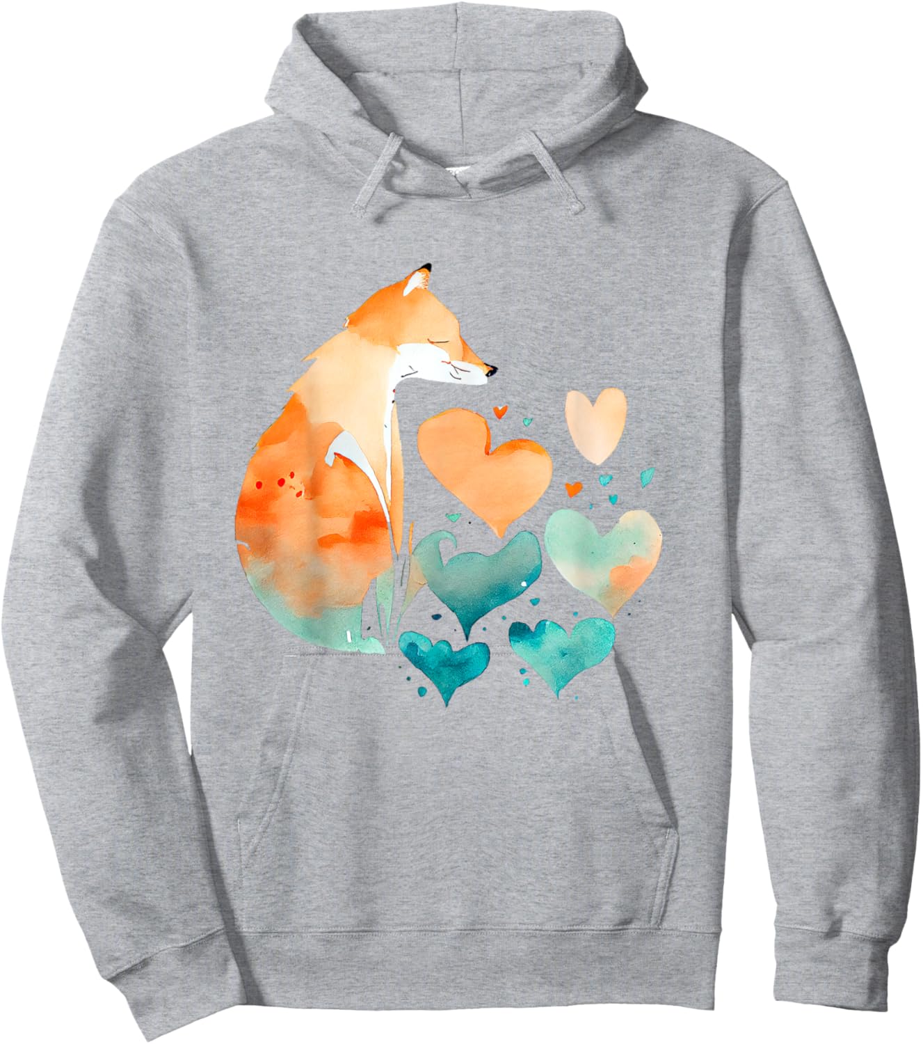 Fox With Hearts Watercolor Abstract Animal Art Hoodie - Hoodie | Ash