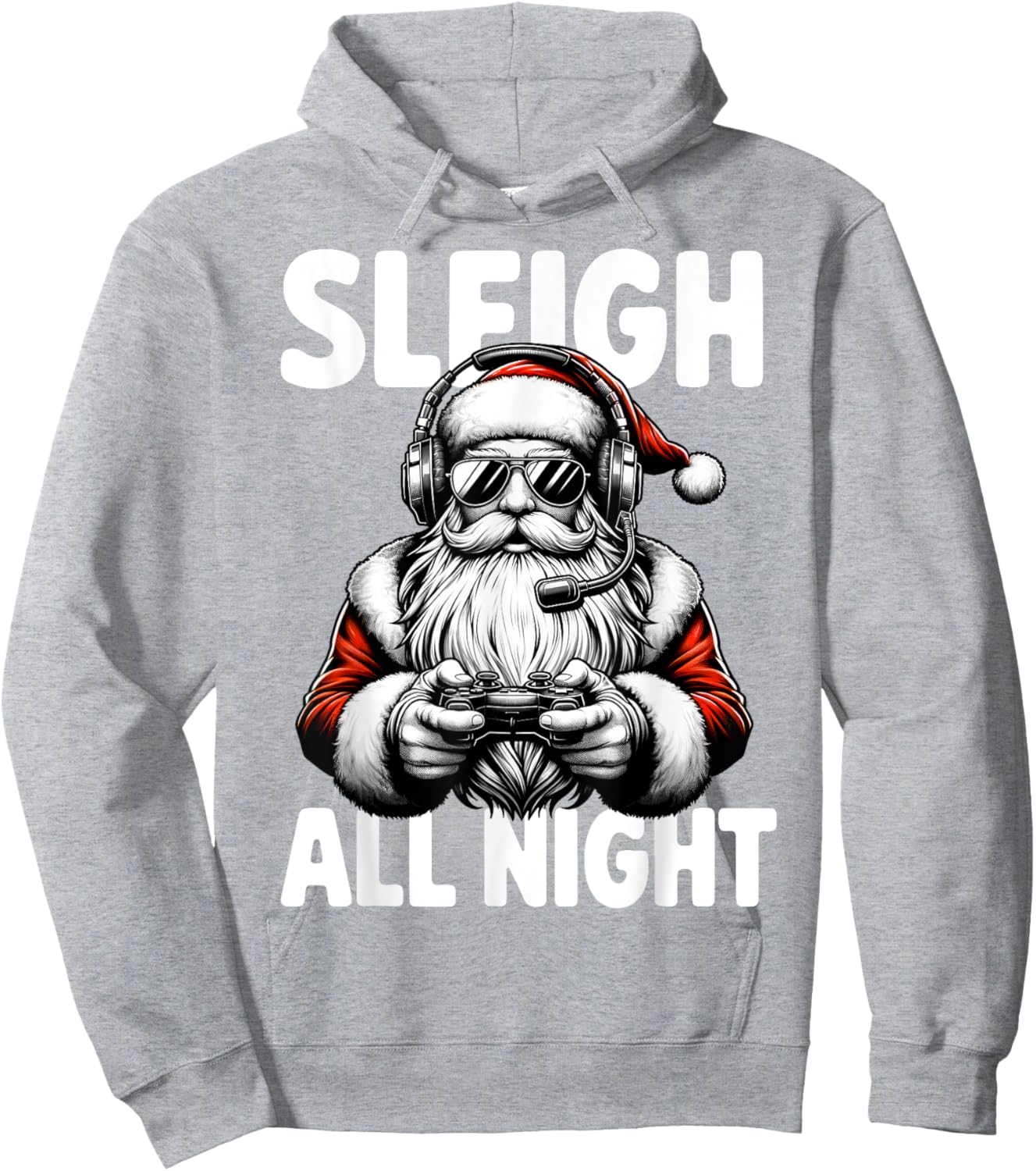 Christmas Gamer Boys Sleigh All Night Video Game Santa Xmas Hoodie - Hoodie | Ash