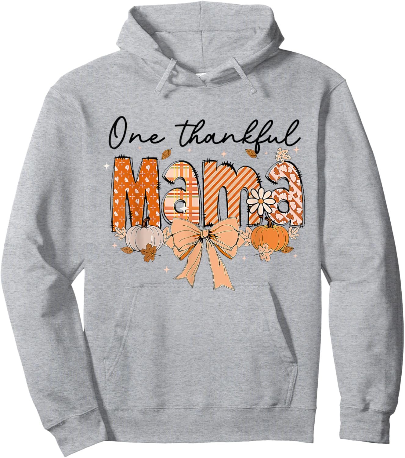One Thankful Mama Pumpkin Fall Coquette Bow Thanksgiving Mom Hoodie - Hoodie | Ash