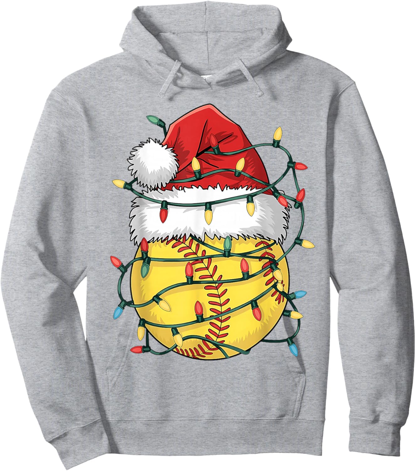 Funny Christmas Softball Santa Hat Girls Xmas Lights Hoodie - Hoodie | Ash