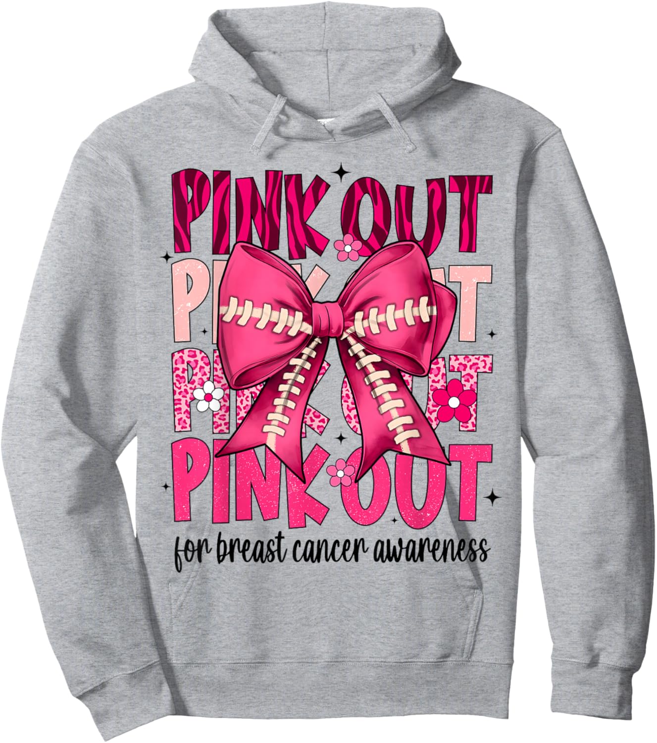 Pink Out Football Pink Coquette Bow Breast Cancer Awareness Hoodie - Hoodie | Ash