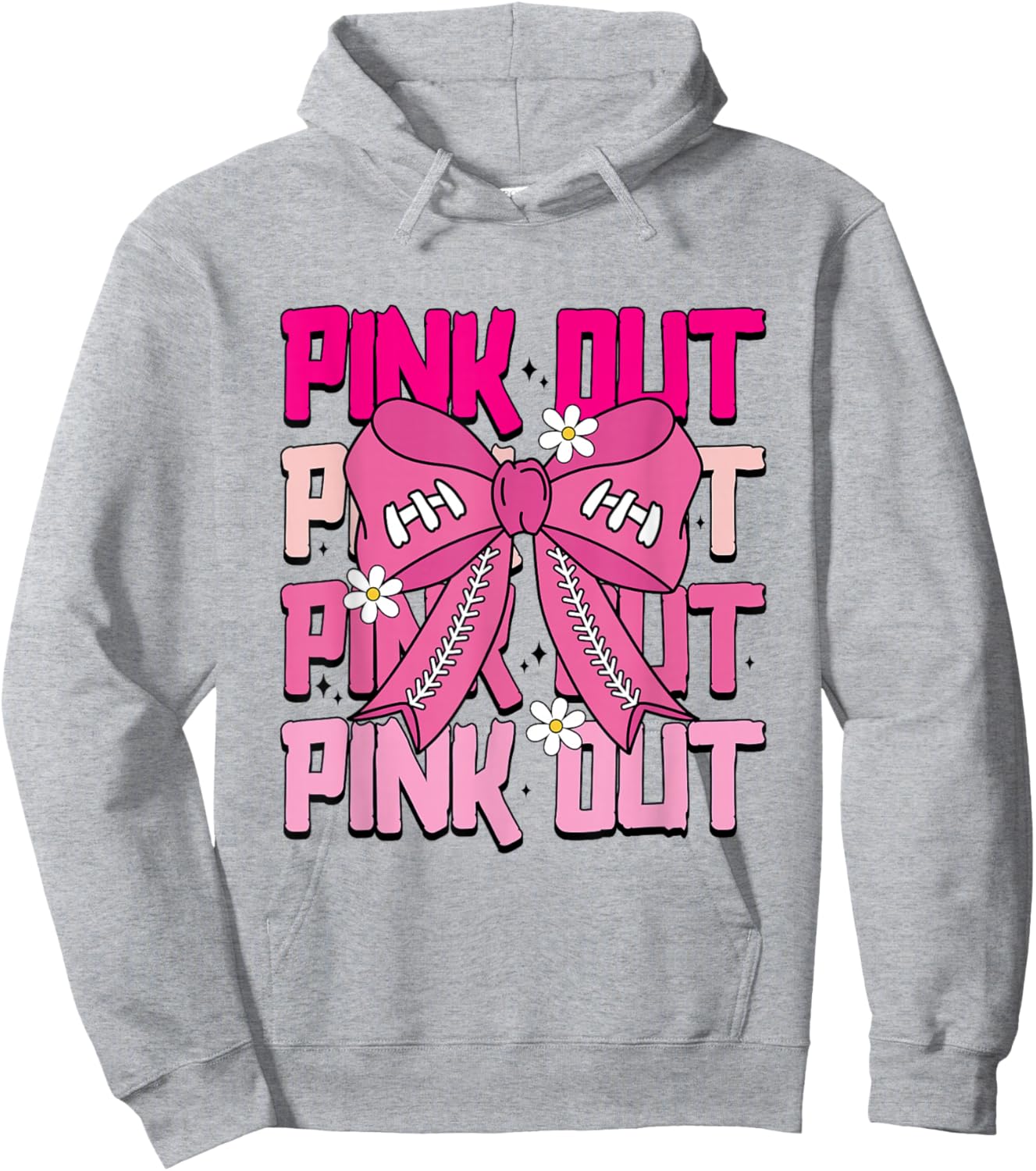 Pink Out Breast Cancer Football Pink Bow Breast Cancer Women Hoodie - Hoodie | Ash