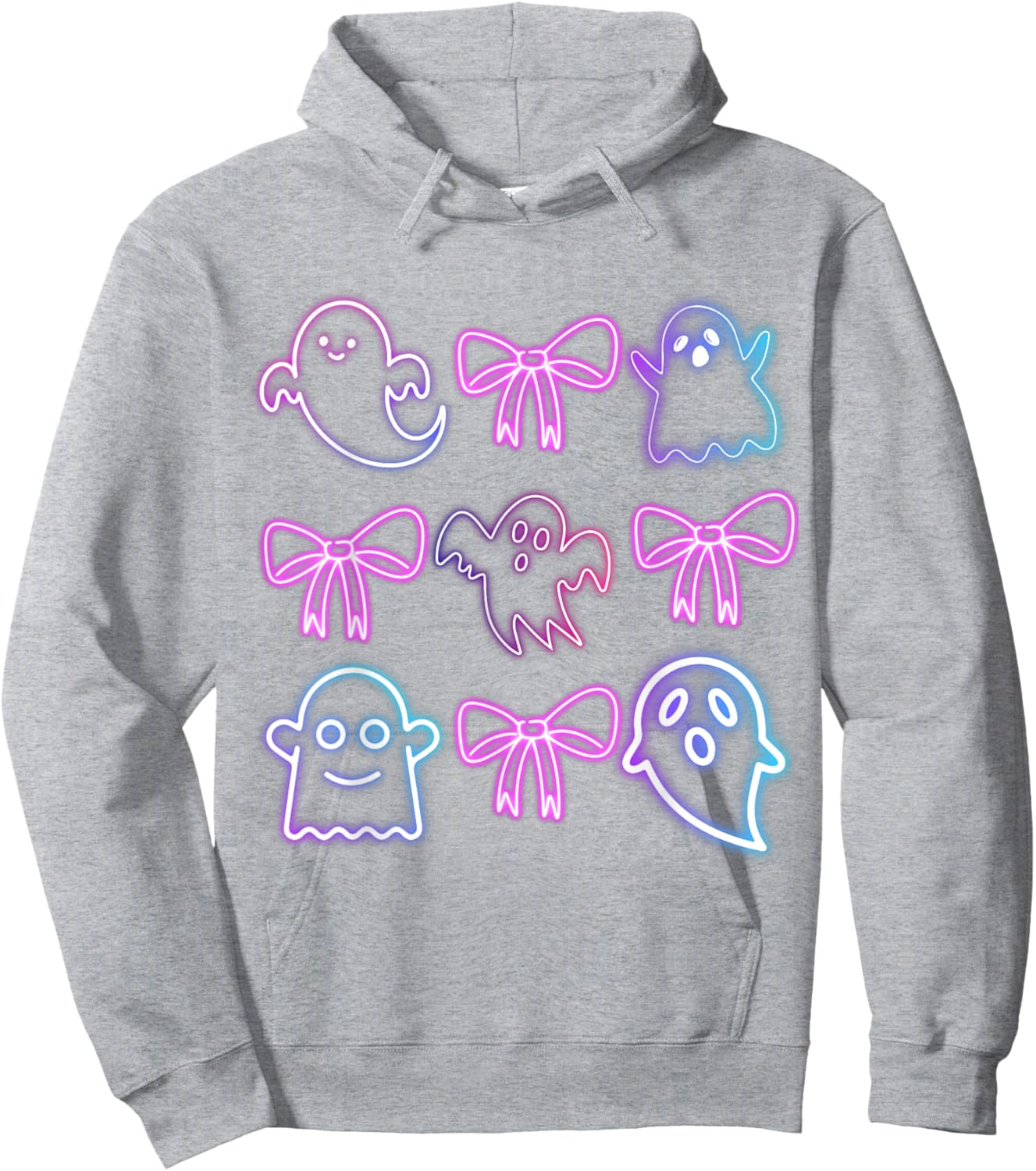 Cute Boo Ghost Spooky Season Glow In Halloween Night Bow Hoodie - Hoodie | Ash