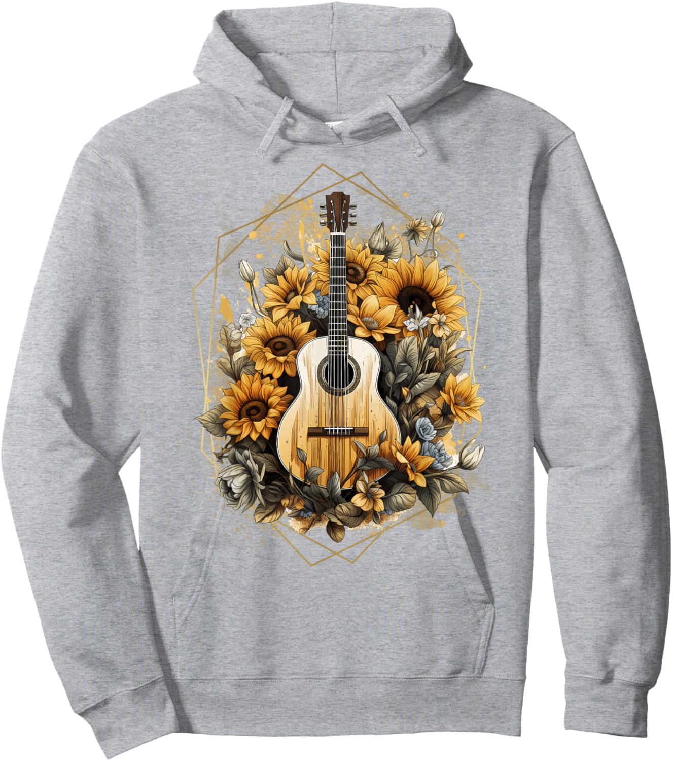 Acoustic Guitar Sunflower Music Women Graphic Hoodie - Hoodie | Ash