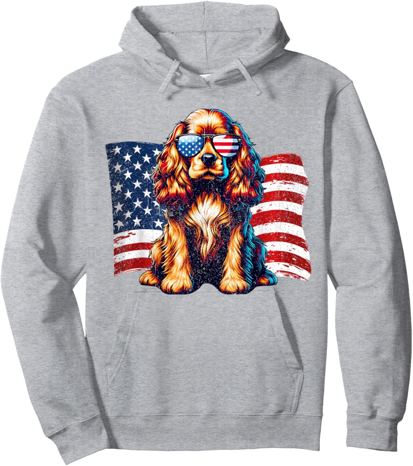 Cocker Spaniel American Flag Sunglasses Patriotic Vintage Hoodie - Hoodie | Ash