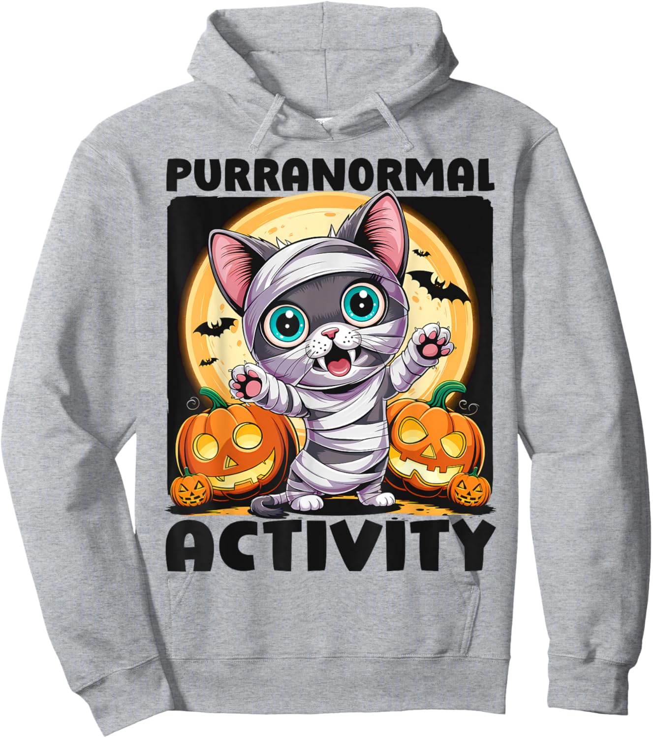 Cute Halloween Cat Mummy Hoodie - Hoodie | Ash