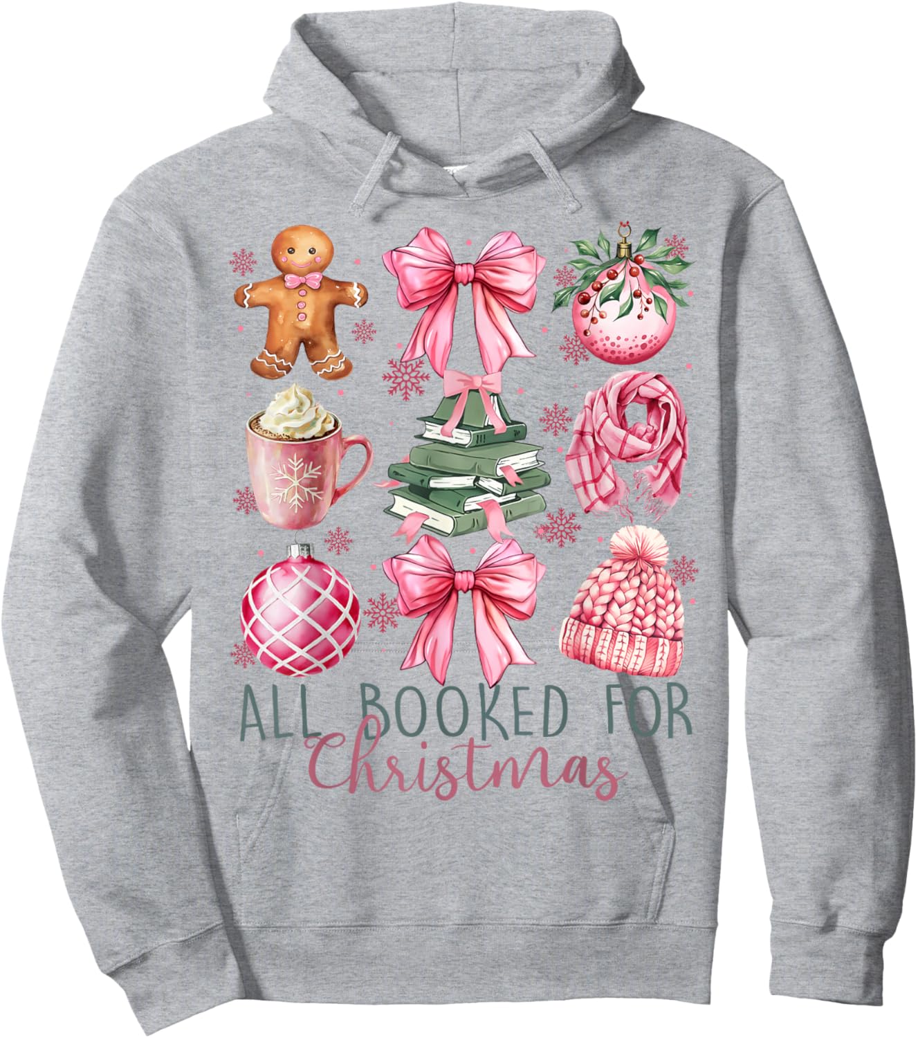 All Booked For Christmas Book Christmas Gingerbread Bow Hoodie - Hoodie | Ash