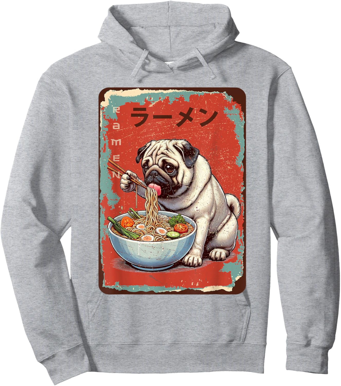 Pug Dog Eating Ramen Japanese Noodles Soup Hoodie - Hoodie | Ash