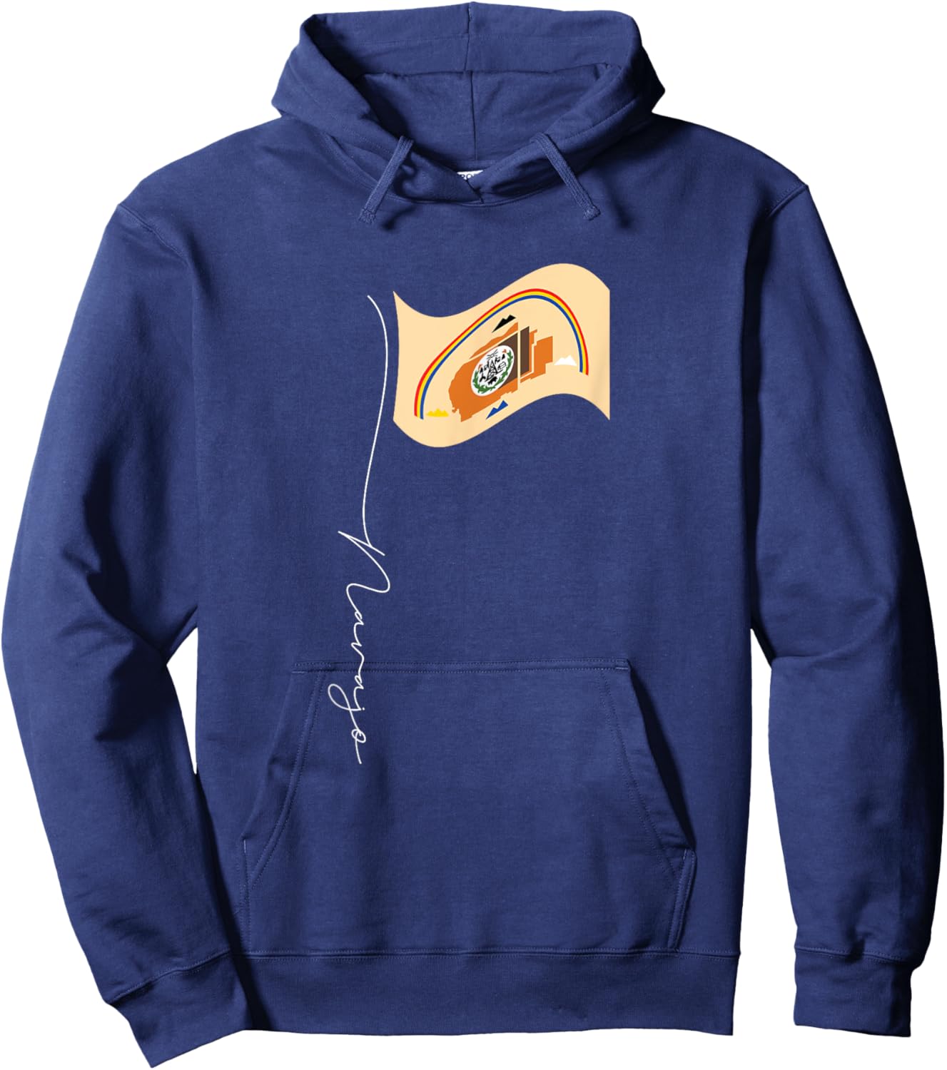 Navajo Signature Flag Pole - Elegant Patriotic Navajo Flag Hoodie - Hoodie | Navy