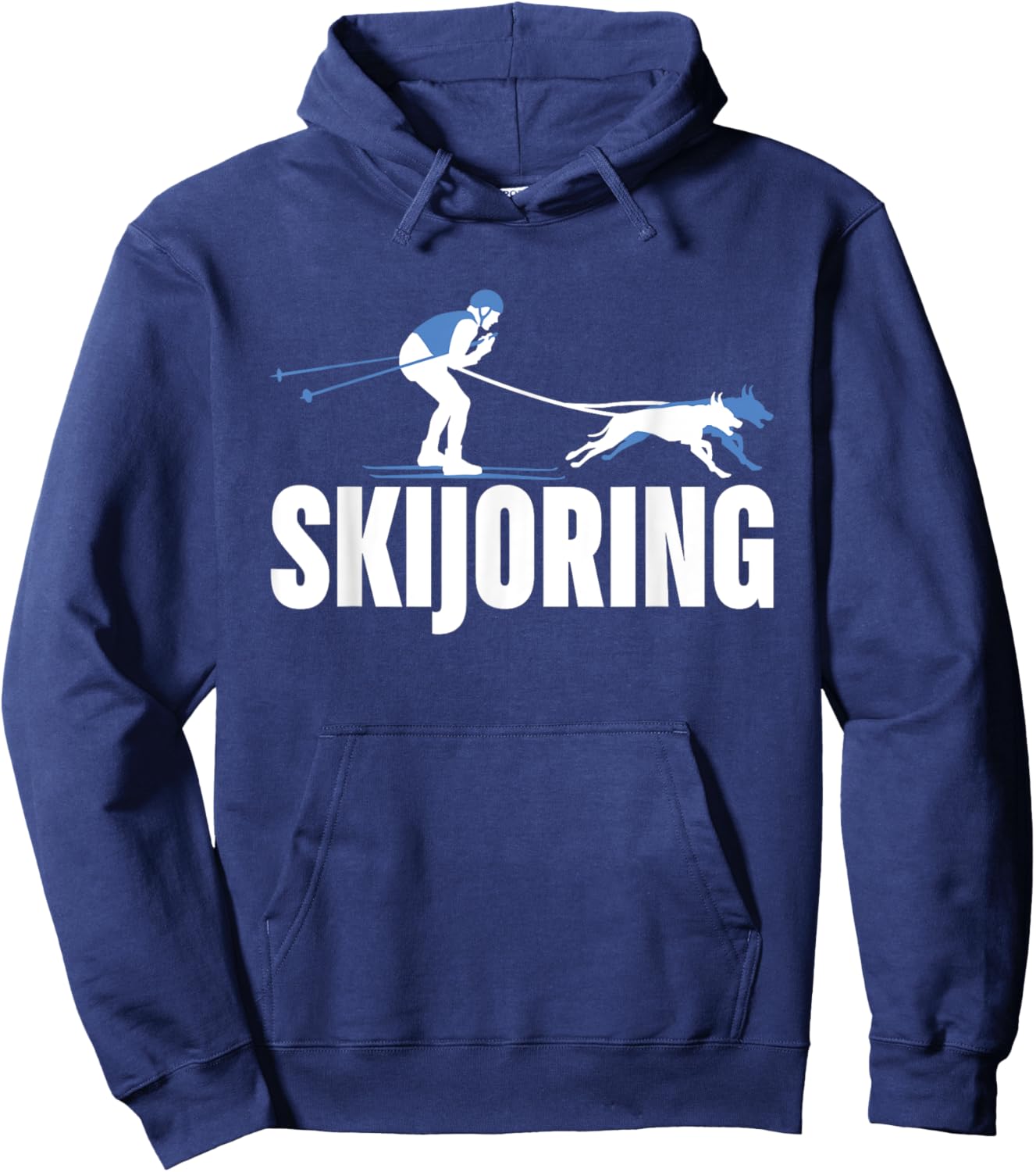 Skijoring Funny Dog Pulling Ski Driving Skiing Lovers Outfit Men Women Kids Hoodie - Hoodie | Navy