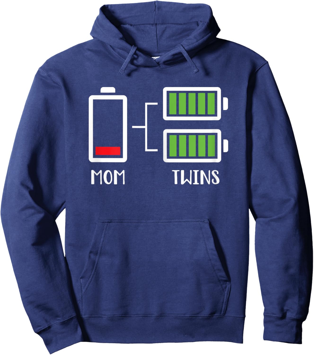 Twin Mama Funny Tired Low Cute Mom of Twins Mom Low Battery Hoodie - Hoodie | Navy