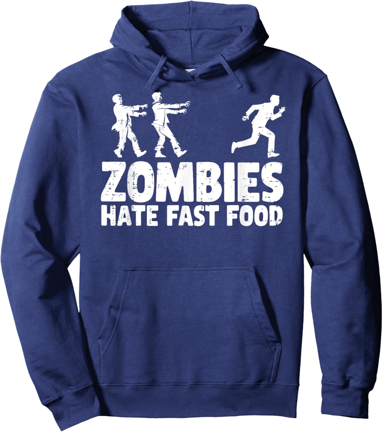 Zombies Hate Fast Food Funny Halloween Running Hoodie - Hoodie | Navy