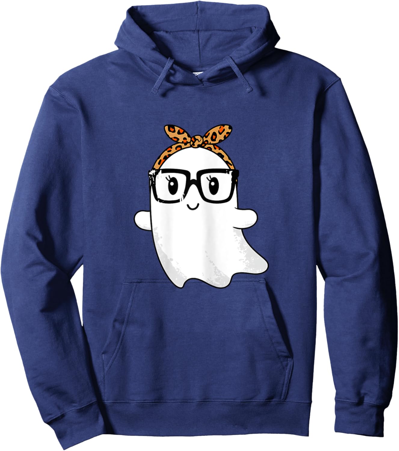 Leopard Bandana Ghost with Glasses Girls Cute Spooky Costume Hoodie - Hoodie | Navy