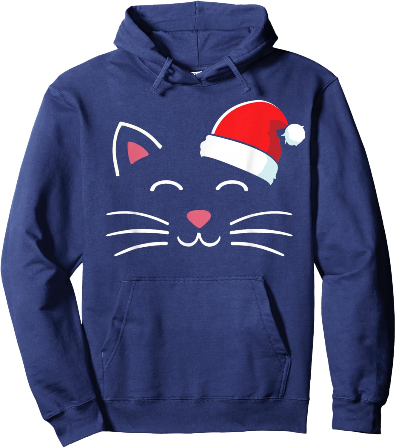 Funny cat face with santa hat for merry christmas Men Women Kids Hoodie - Hoodie | Navy