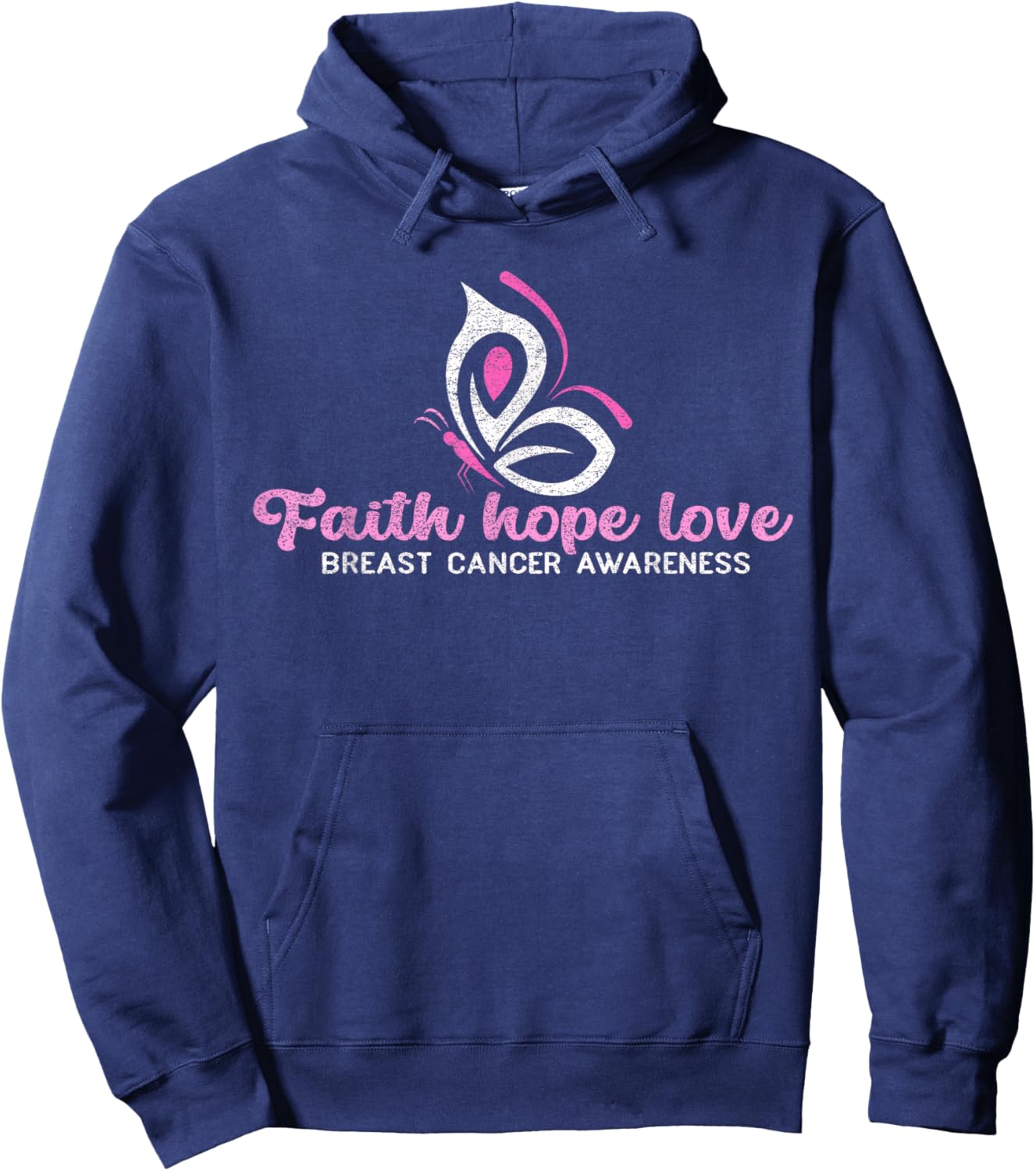 Faith Hope Love Butterfly Ribbon Breast Cancer Awareness Hoodie - Hoodie | Navy