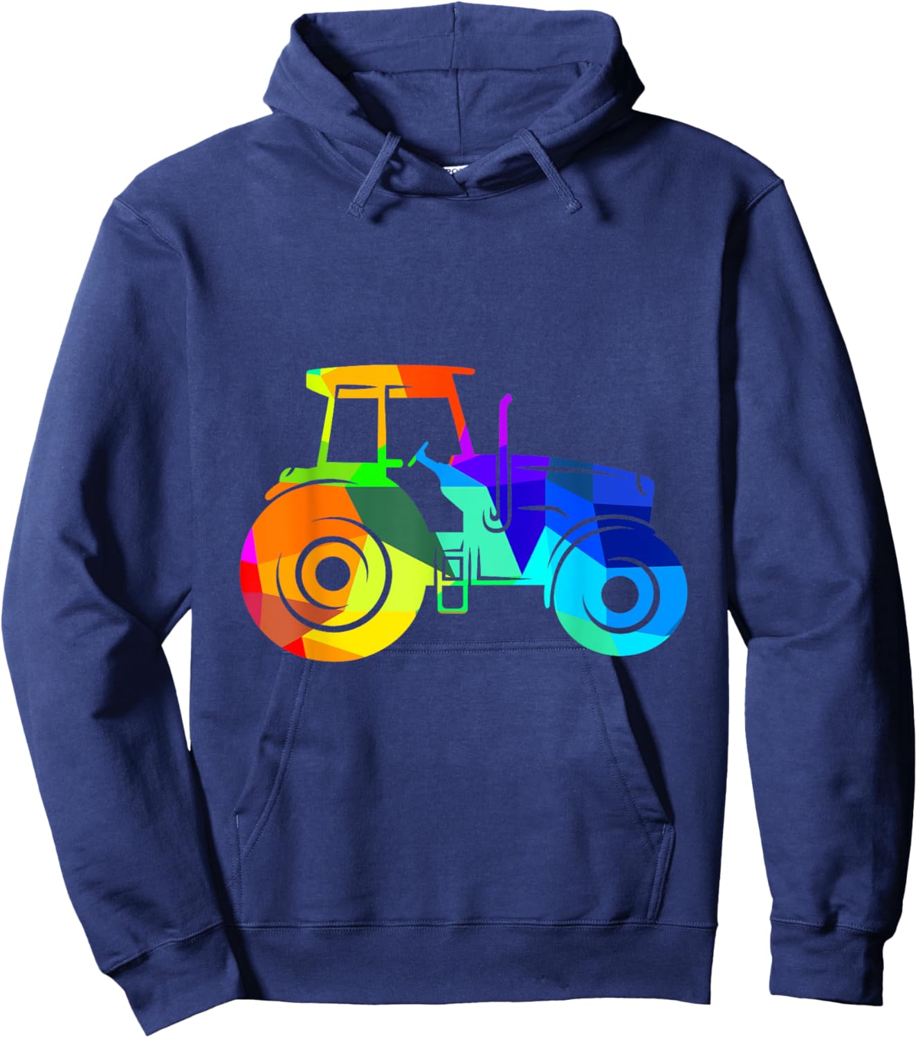 Tractor Rainbow Polygon Agricultural Vehicle Hoodie - Hoodie | Navy
