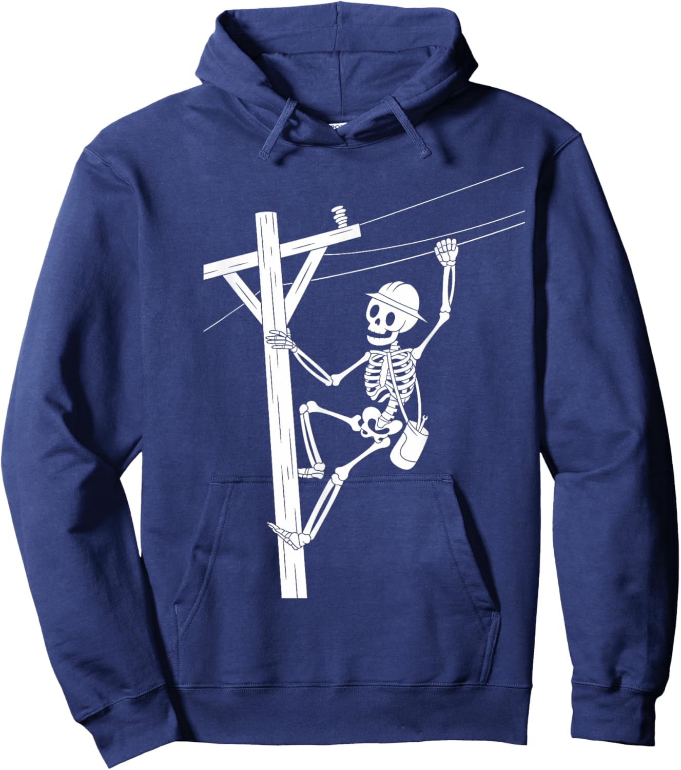 Funny Skeleton Electric Cable Lineman Spooky Halloween Hoodie - Hoodie | Navy
