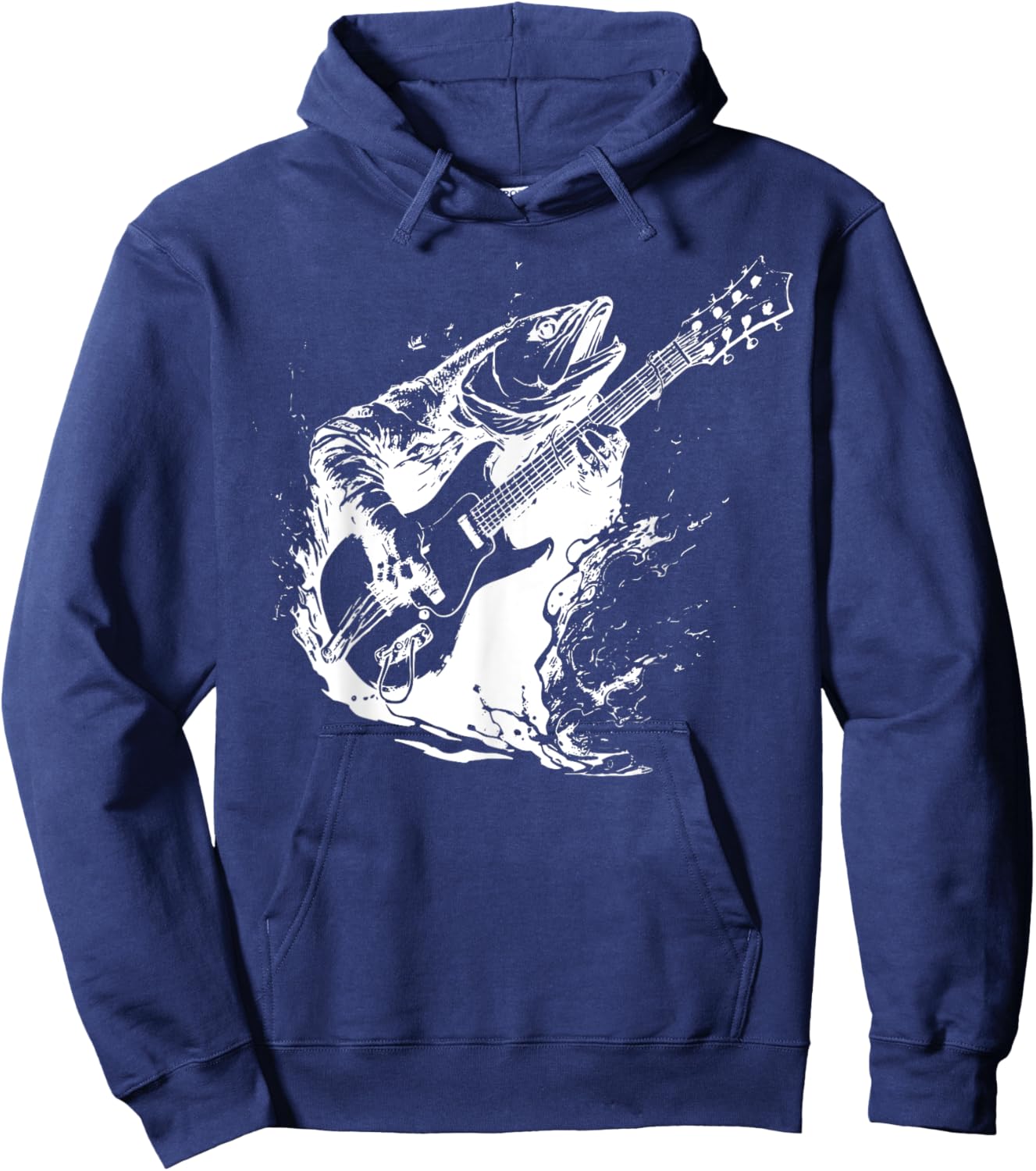 Retro Trout Playing Guitar Funny Fish Guitarist Music Lovers Hoodie - Hoodie | Navy