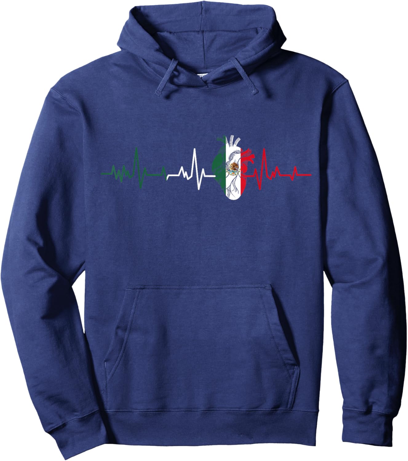 Mexico Flag Heartbeat for Mexican Pride Mexican Flag Root Hoodie - Hoodie | Navy