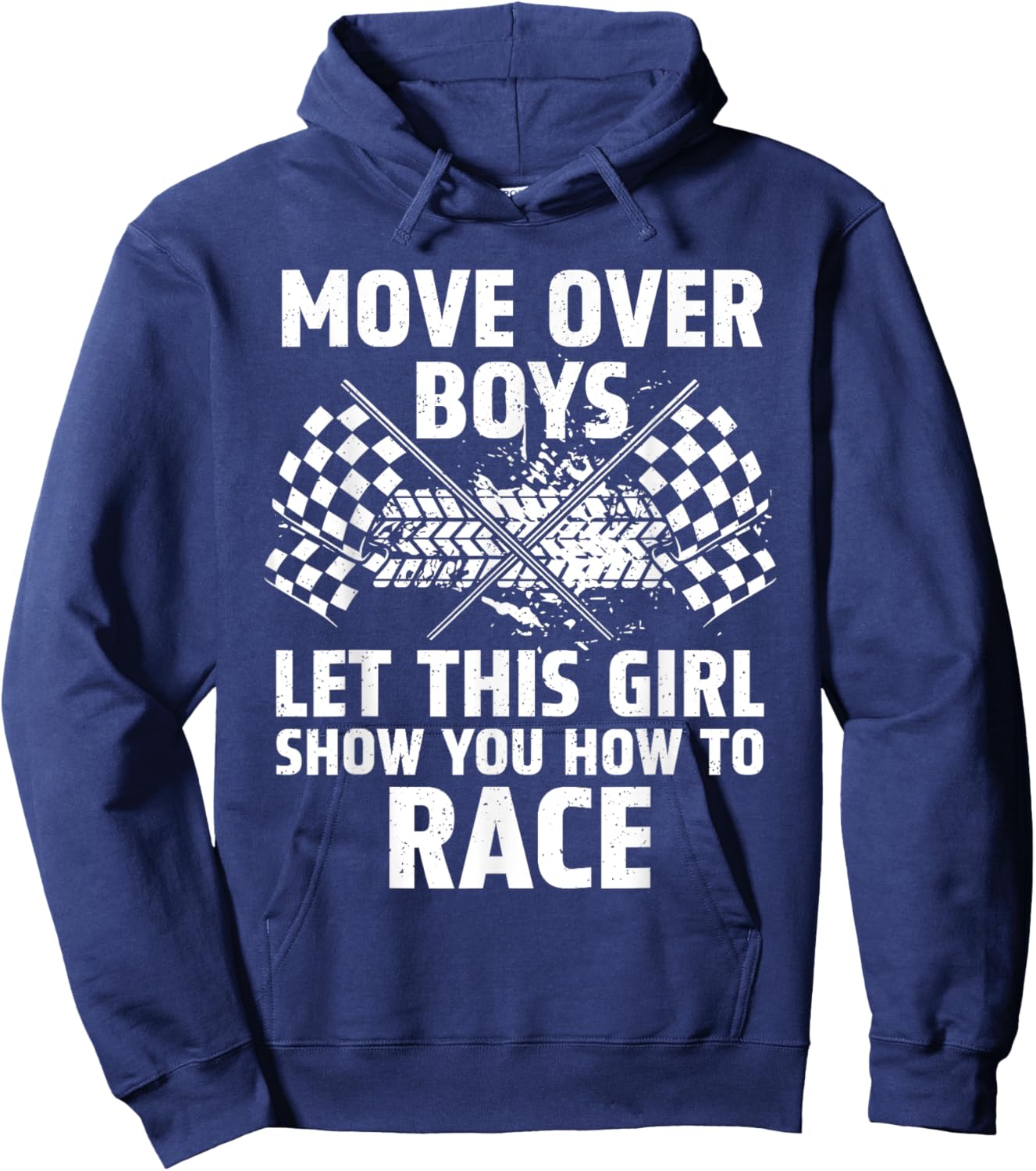 Dirt Track Racing Gift Rack Track Apparel & Stuff Women's & Girls' Car Racing Art - Black, Small, Short Sleeve, , Checkered Flag Pattern, Lightweight, Classic Fit Hoodie - Hoodie | Navy
