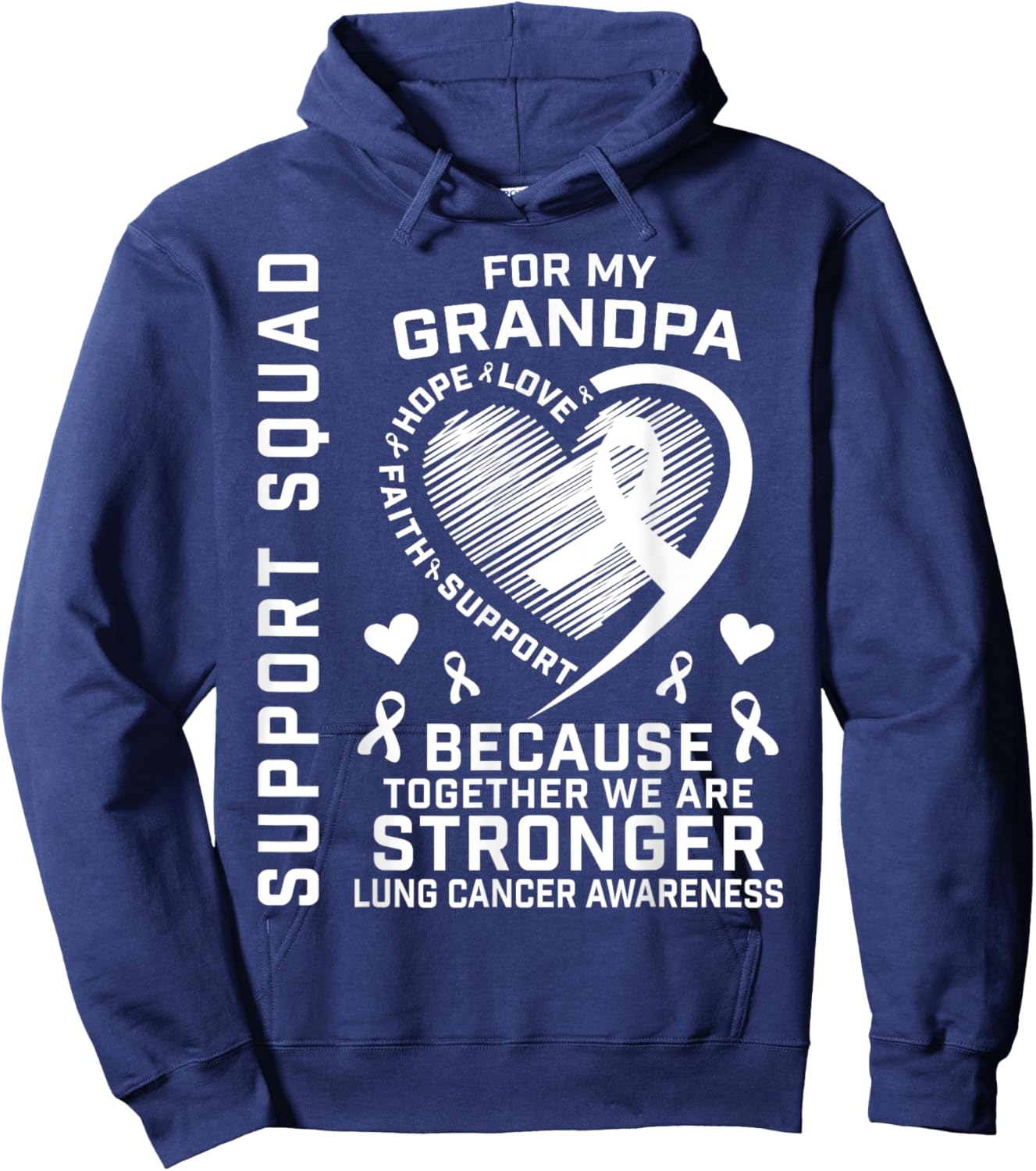 White Ribbon Lung Cancer Awareness Shirts Grandpa Support Hoodie - Hoodie | Navy