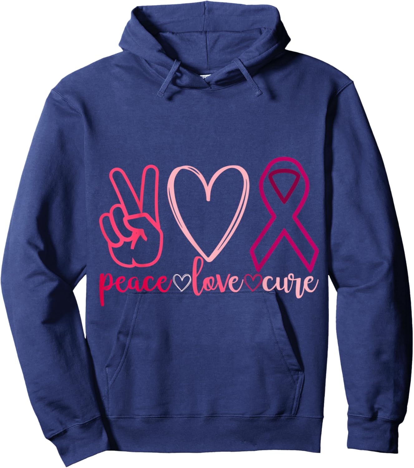 Peace Love Cure Breast Cancer Awarenes Hoodie - Hoodie | Navy