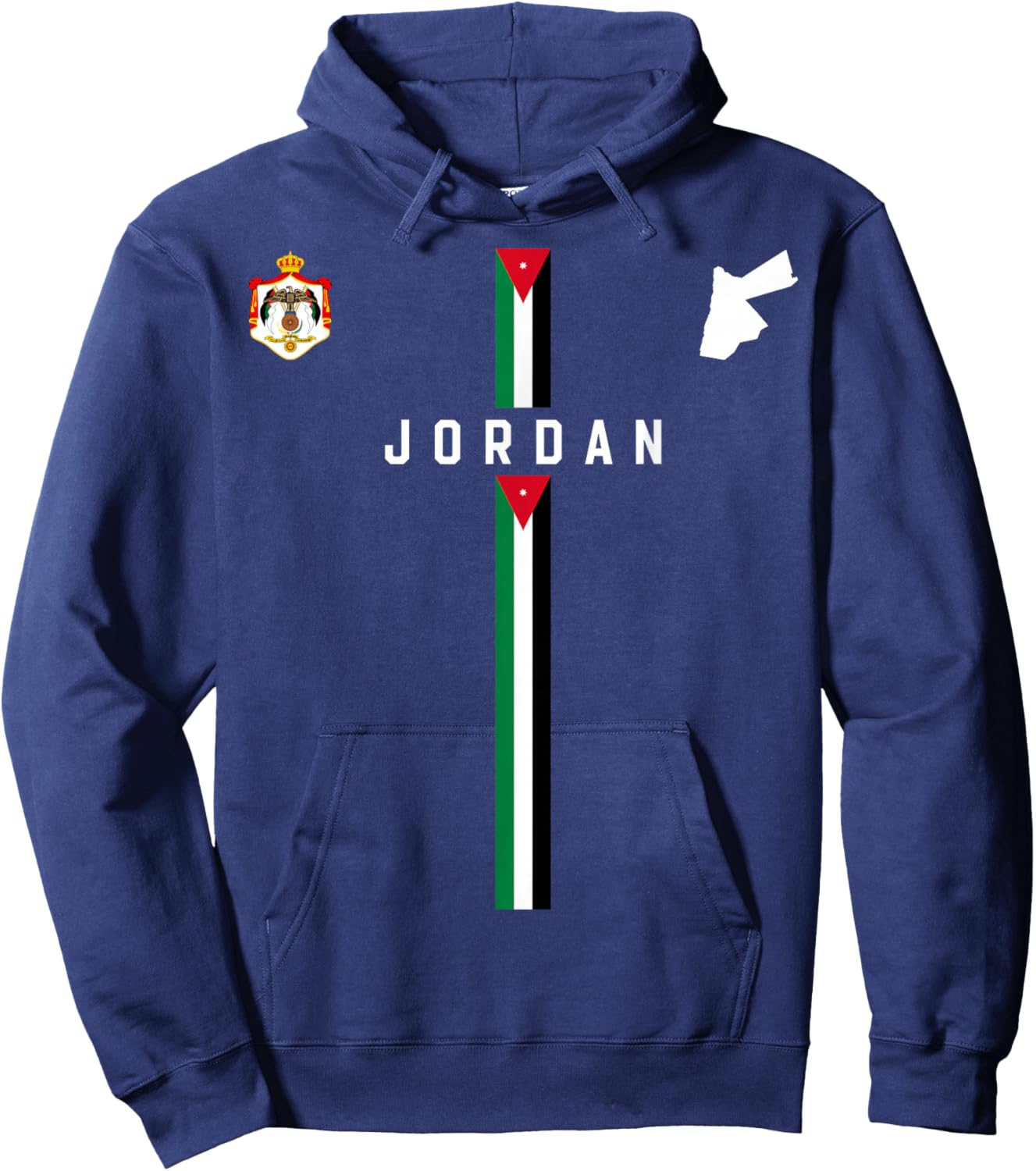 Jordan Flag, Silhouette map of Jordan, Coat of arms Hoodie - Hoodie | Navy