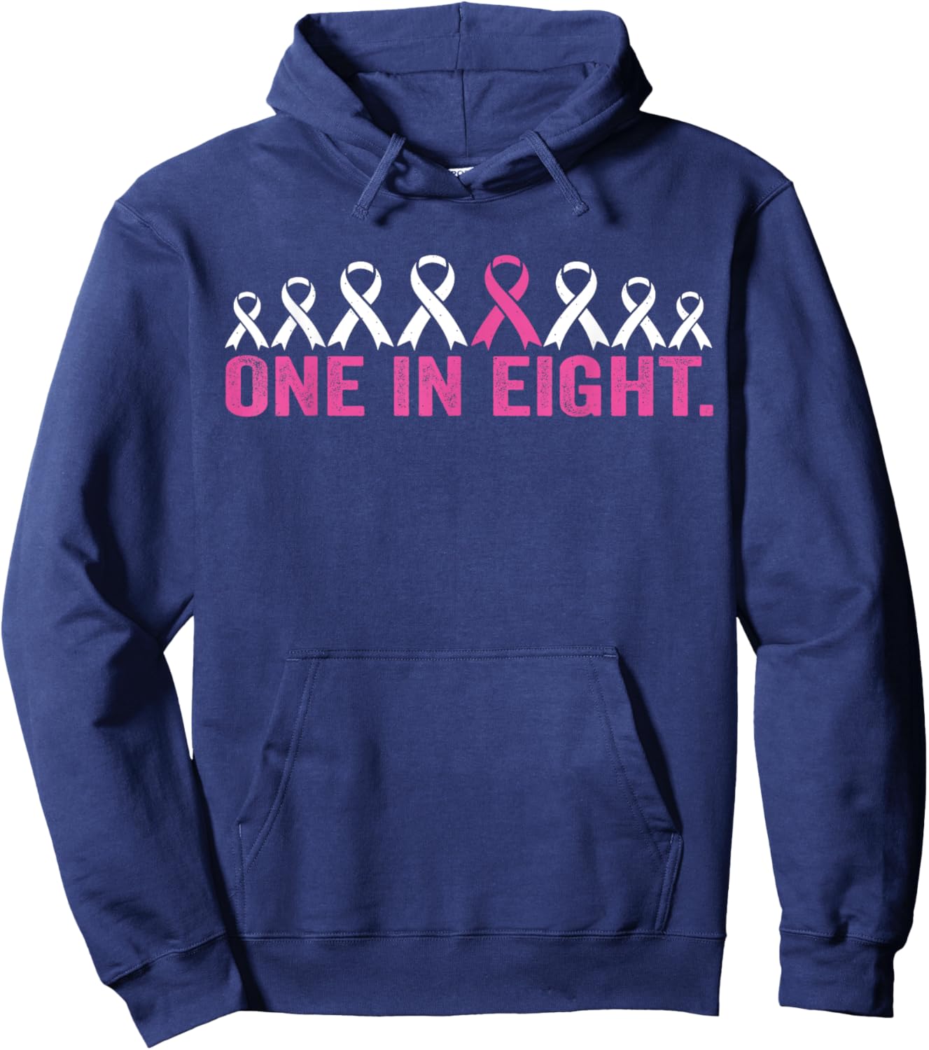 One In Eight Pink Ribbon Breast Cancer Awareness Hoodie - Hoodie | Navy