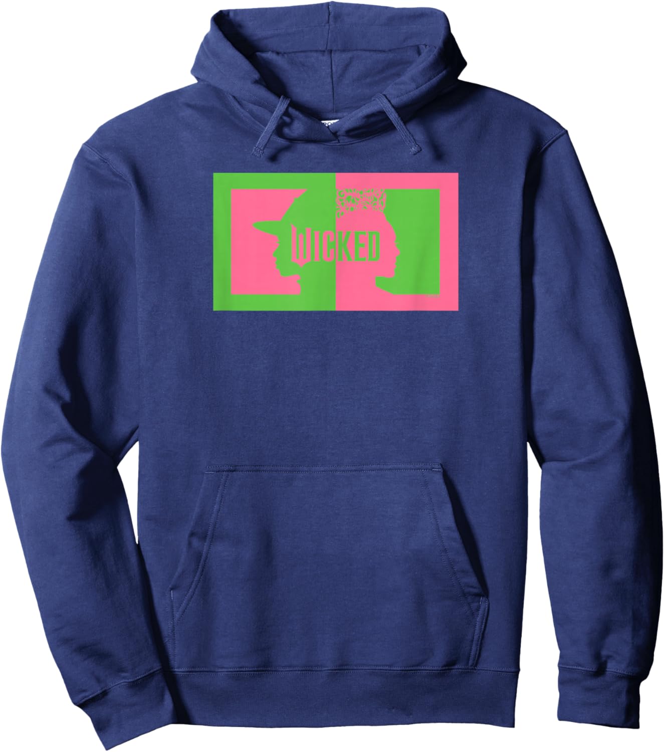 Wicked Elphaba & Glinda Silhouettes -Kids Black Cotton 100% Classic Fit Crew Collar Short Sleeve Hoodie - Hoodie | Navy