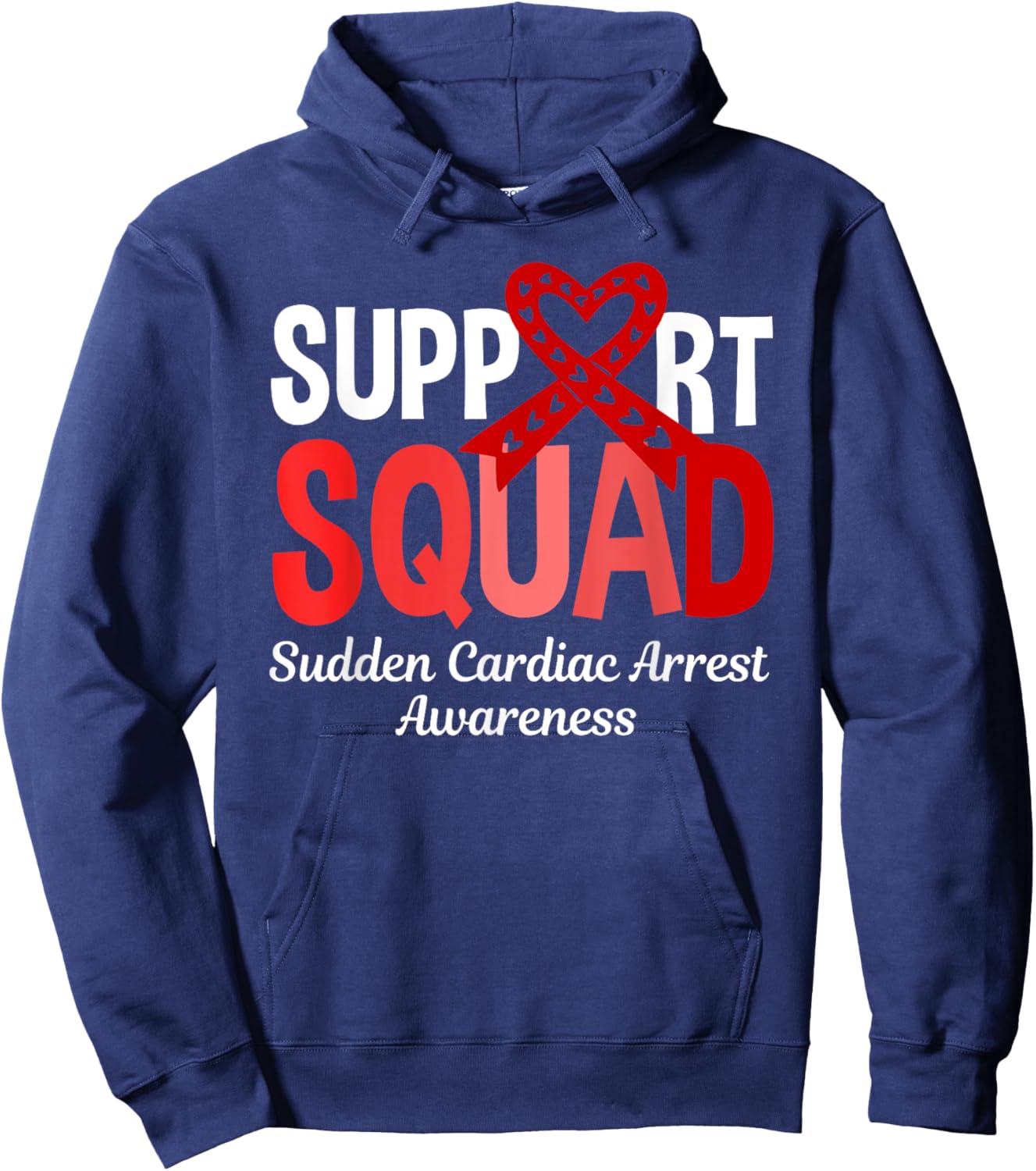 Support Squad Sudden Cardiac Arrest Awareness Red Ribbon Hoodie - Hoodie | Navy