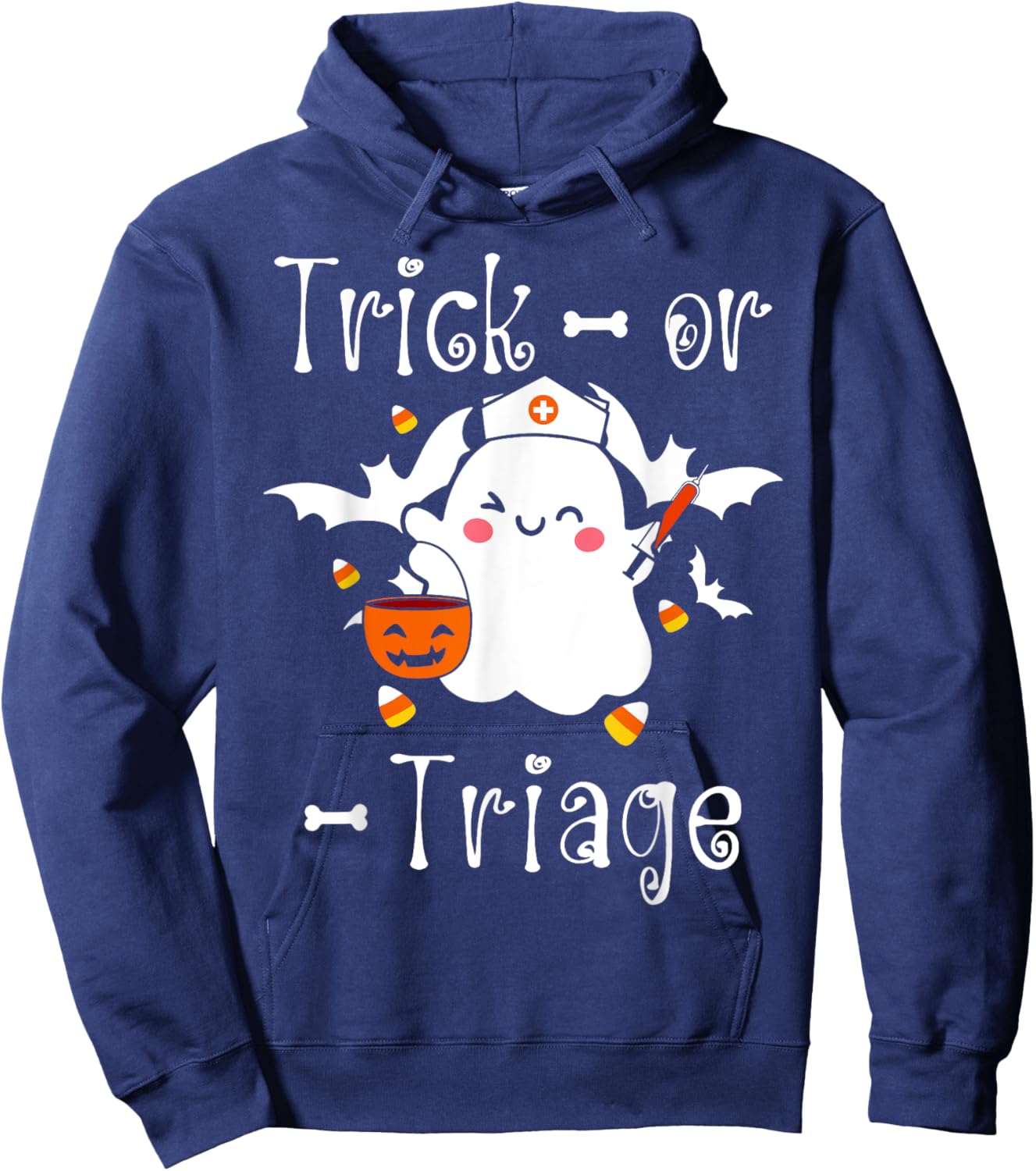 Trick or Triage Triage Nurse Ghost Halloween Spooky Costume Hoodie - Hoodie | Navy